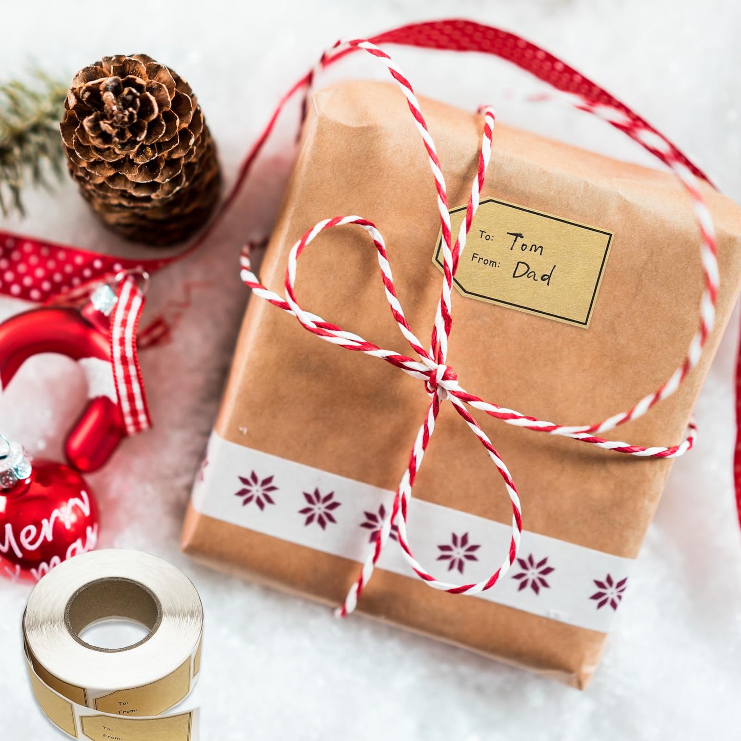 500 PCS Gift Tag Stickers, 1.18" x 2" Brown Kraft to and from Gift Name Labels, 4 Different Design, Self Adhesive Christmas Tags Valentines Day Stickers Holiday Present Stickers