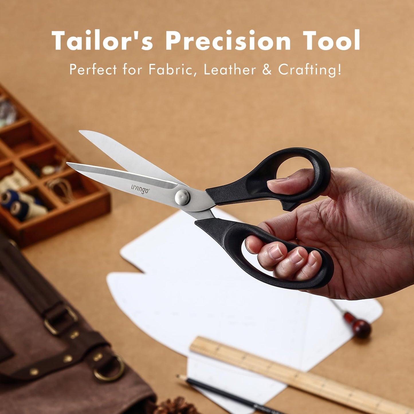 LIVINGO 10.5” Bent Fabric Scissors, Stainless Steel Heavy Duty Sharp Sewing Shears for Tailor Sewing Crafting Cutting Cloth, Leather, Paper