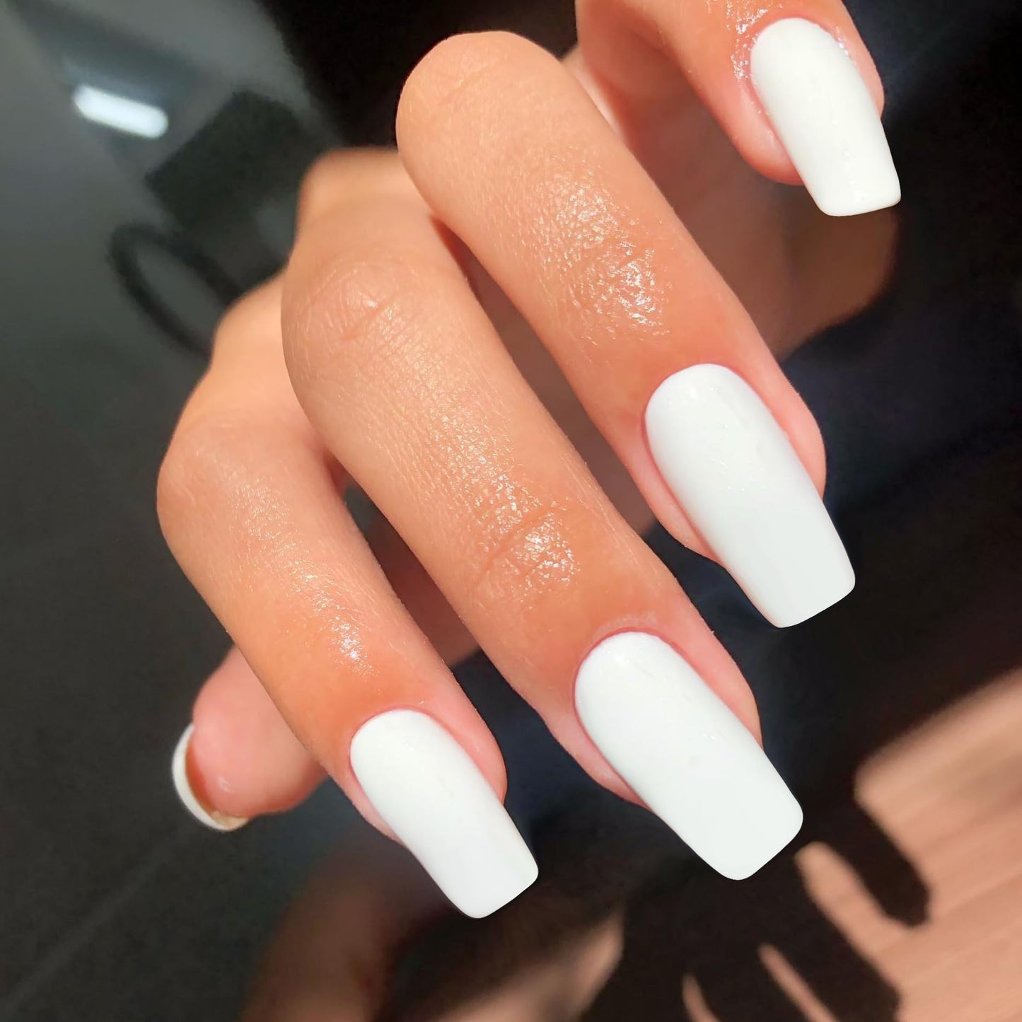 Matte White Press On Nails Medium Long Square, Xcreando Medium Coffin Nails Acrylic Press ons Glue on Nails, Solid Color Fake Nail for Women, Natural Thick Artificial Stick on