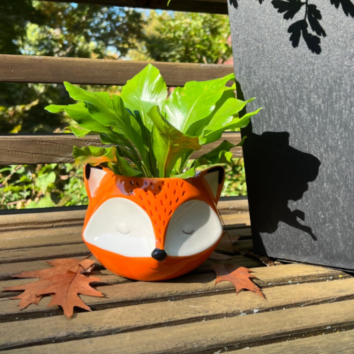 Streamline Imagined Ceramic Orange Fox Planter, Drainage Hole, Orange