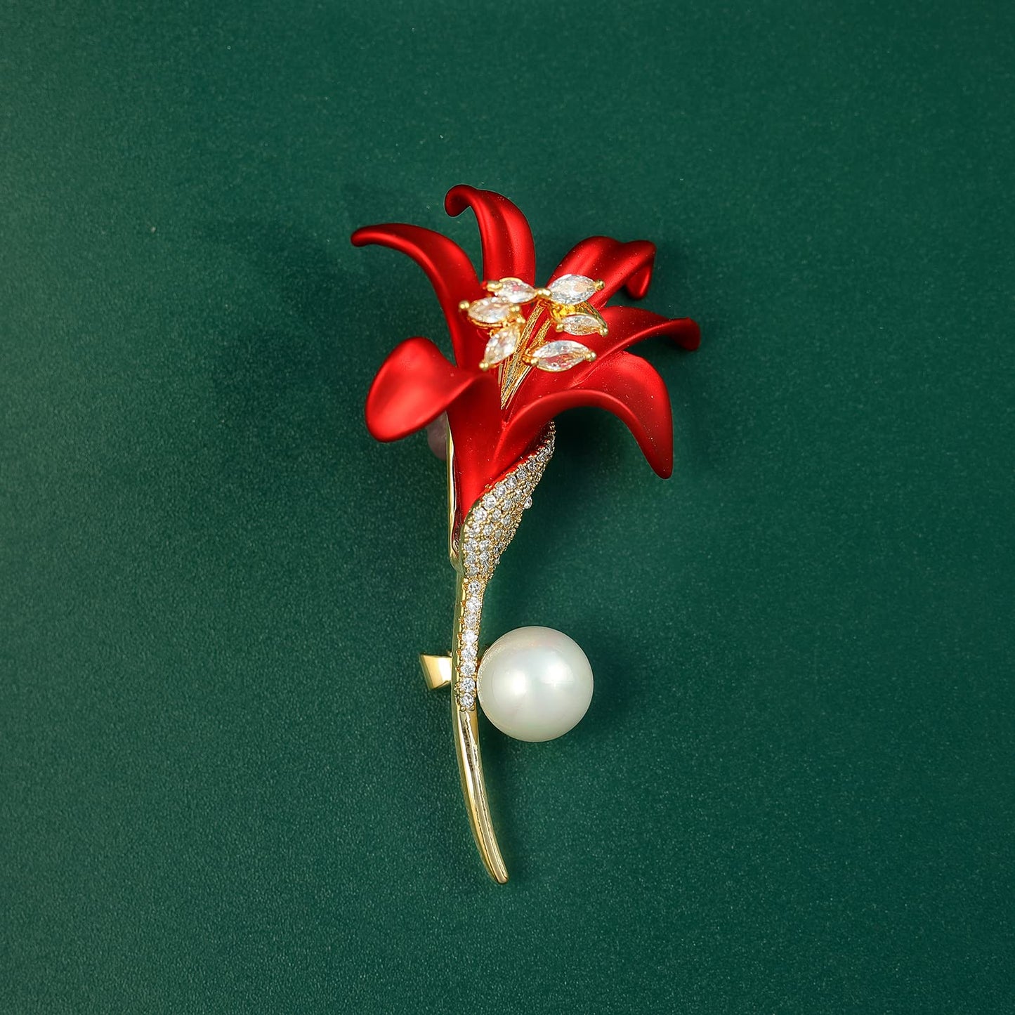 AILONMEI Floral Series Brooch Pins For Women Fashion Costume Pearl Flower Designer Broach & Pins Jewelry Christmas Gift (Lily)