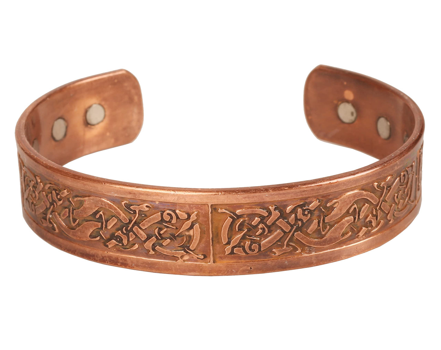 Touchstone handcrafted magnetic copper bracelet. Hand forged with solid and high gauge Tibetan style engraved cuff pure copper jewelry for women men. Exclusive Celtic Design.
