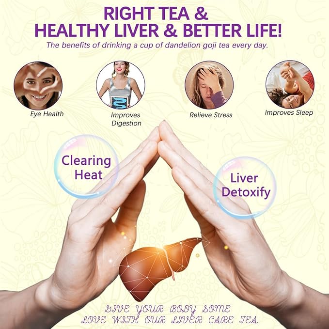 Binkago Dandelion Wolfberry Tea (30 Bags), Natural Kidneys & Liver Health Tea which includes Dandelion leaf, Cassia Seed, Goji Berries, Chrysanthemum, Licorice, Dried Tangerine Peel, and Gardenia