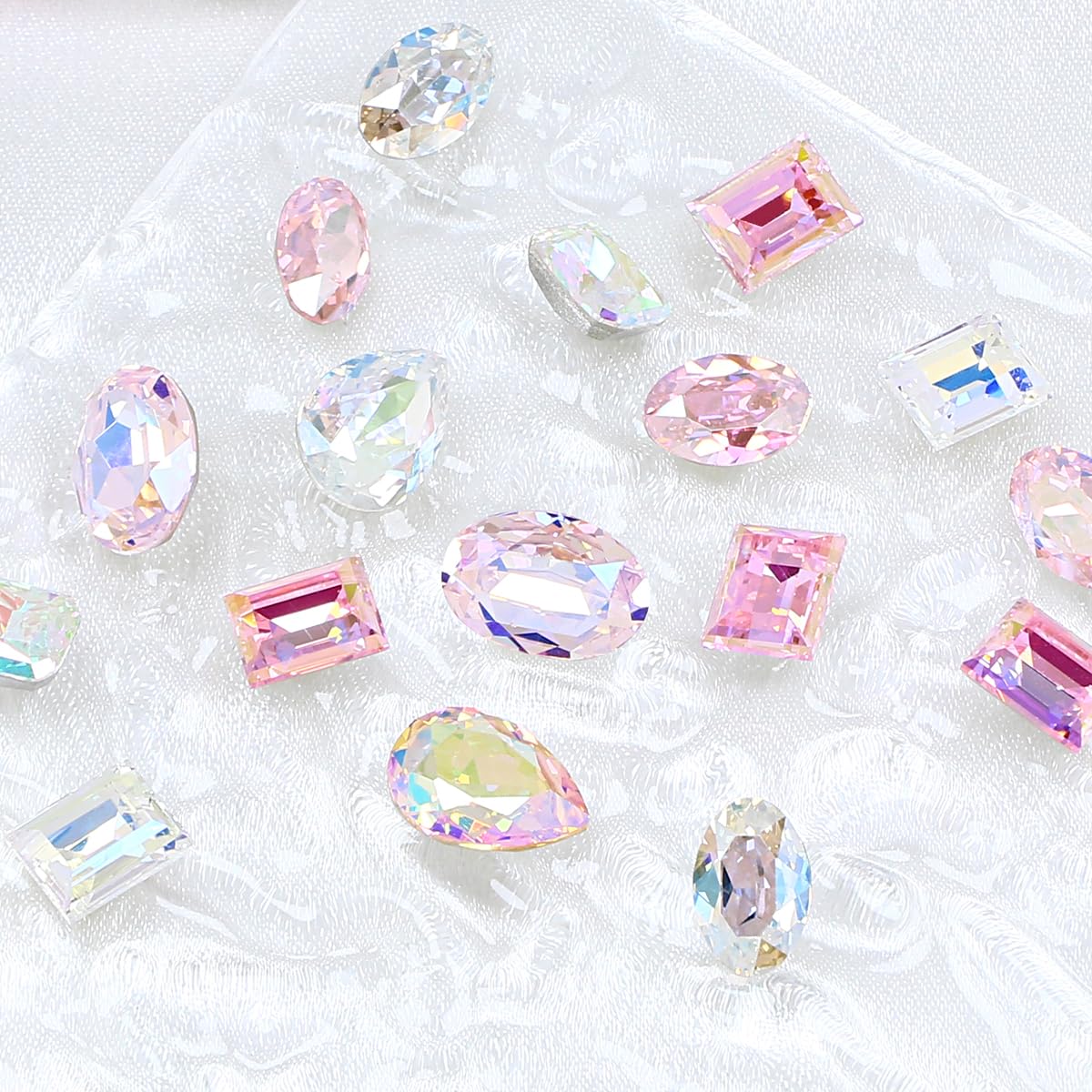 JINJIAO Big Rhinestone, Mix Shape Pointback 3D Charms Colorful Art Rhinestone 4 Style Diamonds for Nail Art DIY Crafts