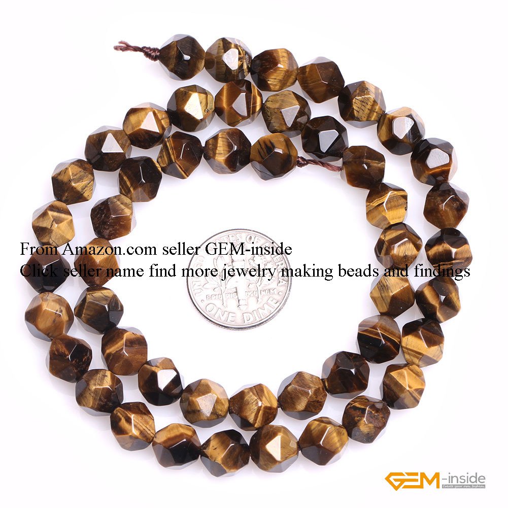 GEM-Inside Natural 8mm Yellow Tiger Eyes Gemstone Loose Beads Faceted Cambay Crystal Energy Stone Power for Jewelry Making 15"