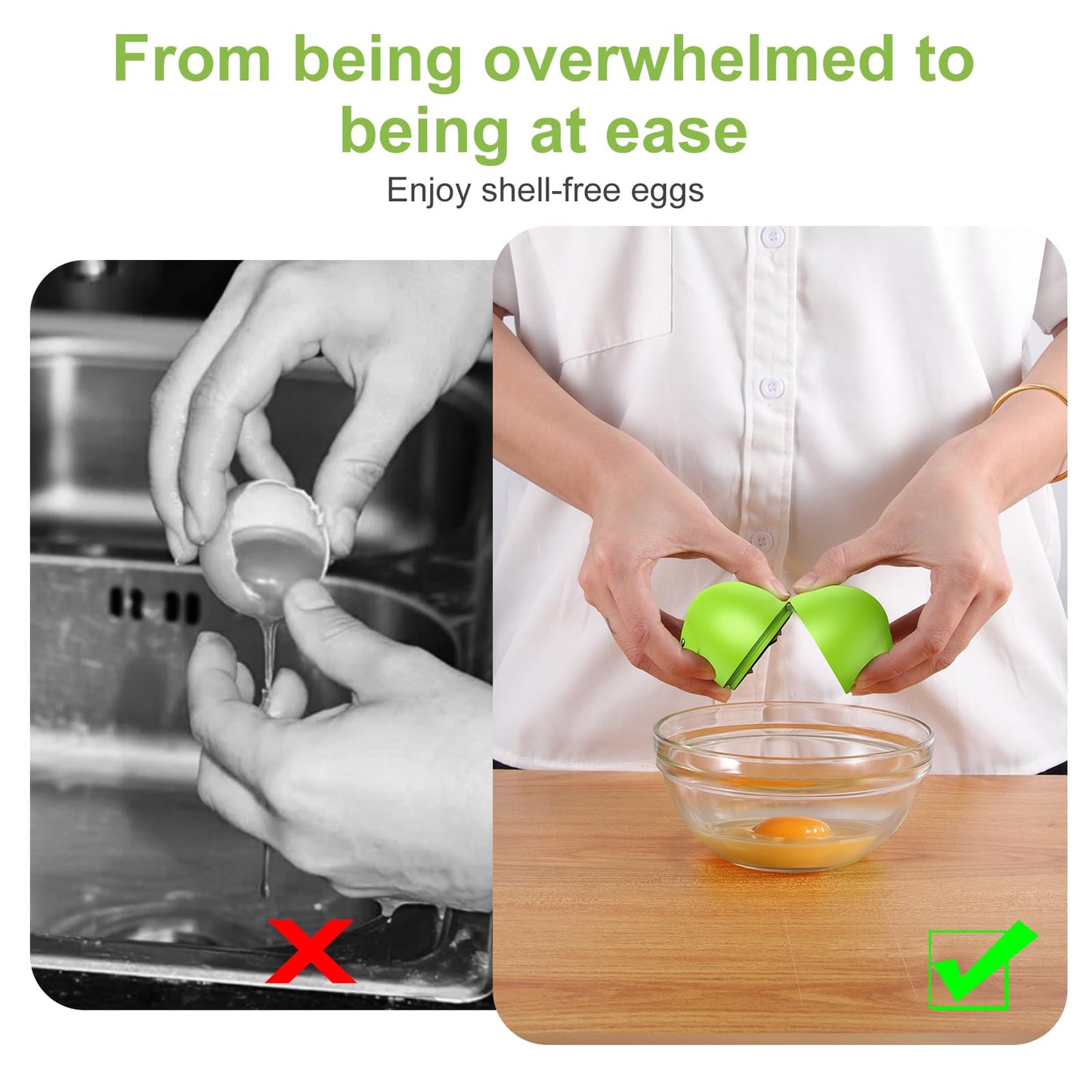 PowCube Egg Cracker, Silicone Egg Shell Opener, Cute Egg Shaped Design, Opens Eggs with Ease, A Little Happiness Boost for Your Kitchen. (Color: Green, 1-Pack)