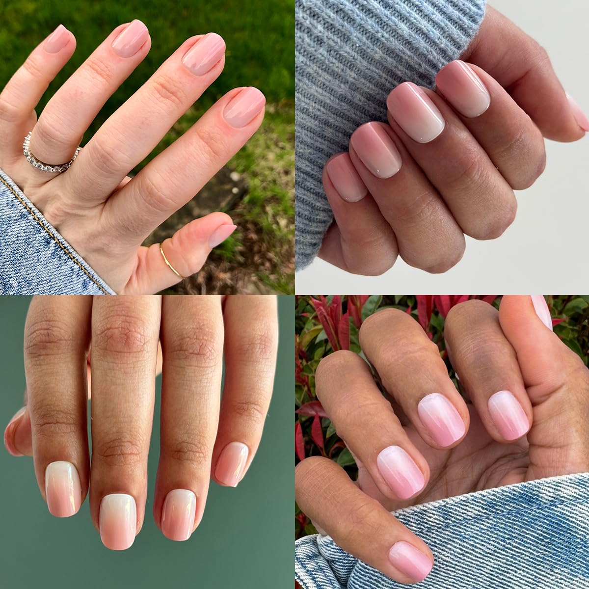 Olive & June Minimalist Instant Mani Press On Nails (Glue) | 42 Fake Nails, 21 Sizes | Non-Toxic, Long-Lasting Barely-There Look | Salon-Quality at Home | Extra Short, Squoval | HZ Syrup Gradient