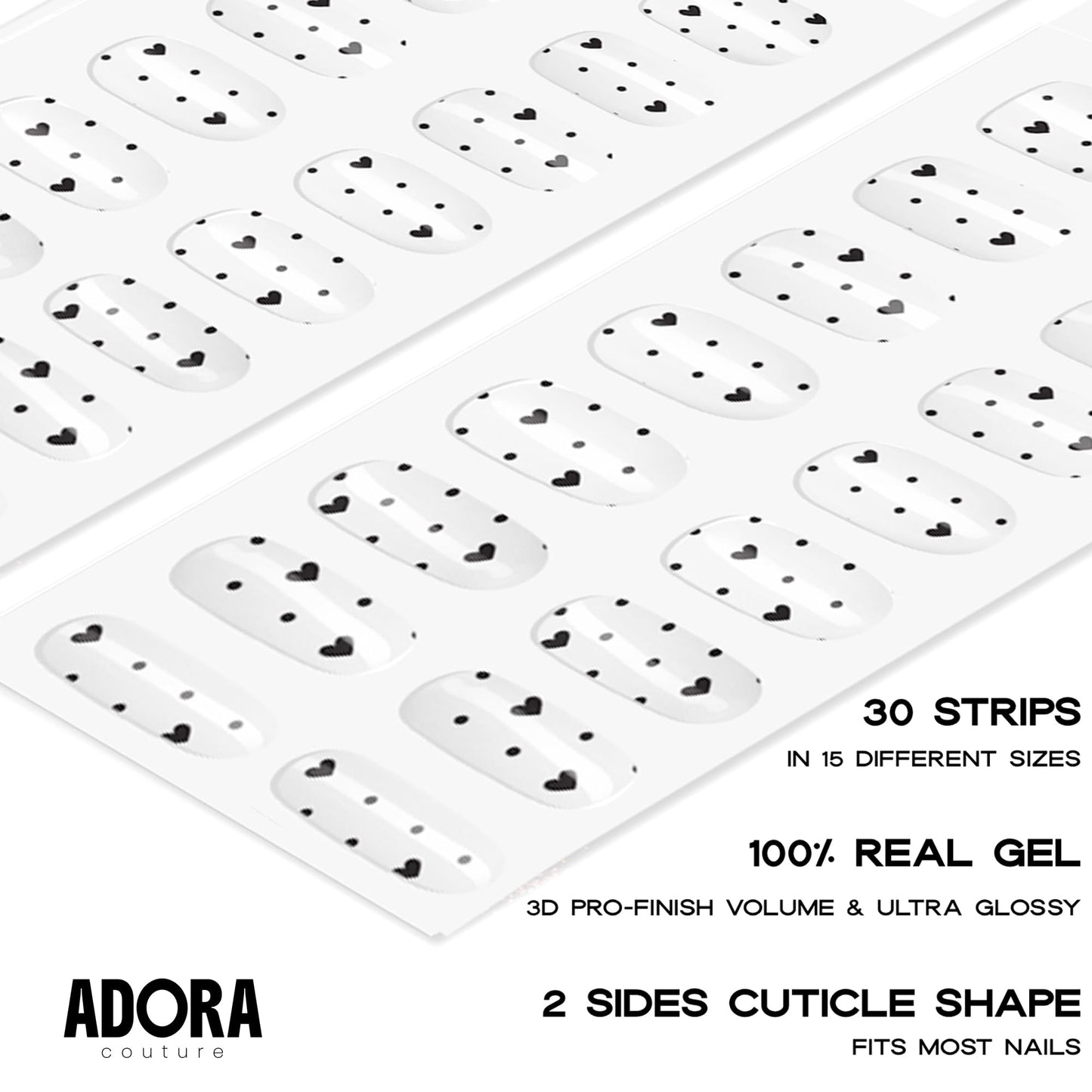 Adora Couture Semi Cured Gel Nail Strips with 30 Pieces - UV Gel Stickers, Manicure Kit, Easy Application Wraps Includes Prep Pads, Nail File, Wooden Stick - UV Light Required (Dot de Luxe)