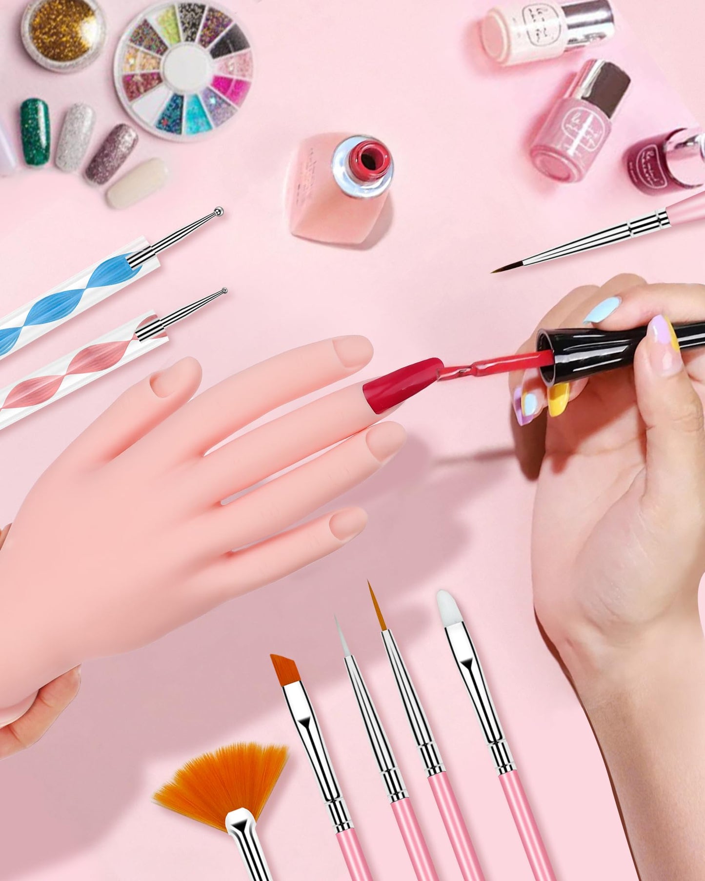 Practice Hand for Acrylic Nails Soft Touch Mannequin Hand for Nails, Flexible and Bendable Fake Hand with nail tools for Nails for Nail Art Beginners