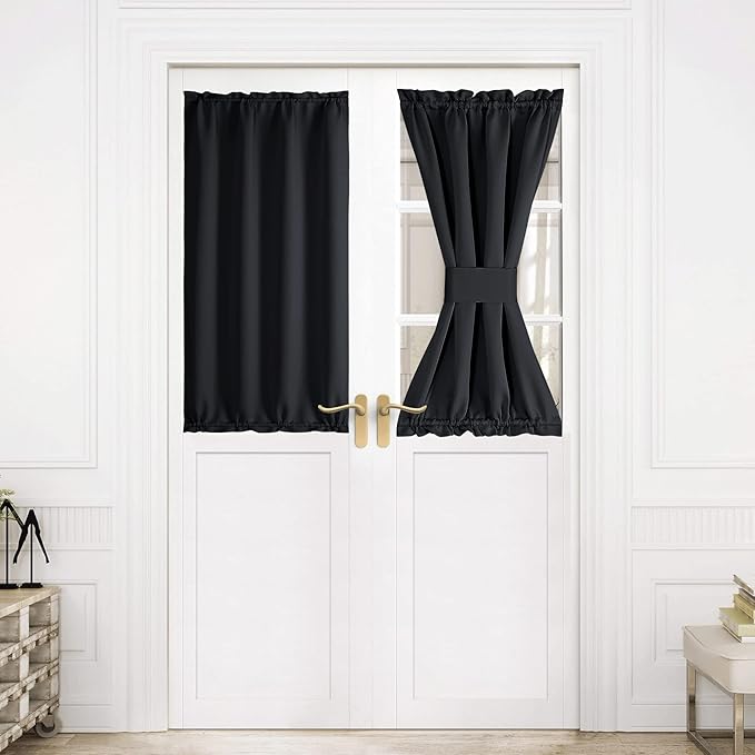 NICETOWN Blackout Curtain for French Door - Thermal Insulated Room Darkening Curtain, Rod Pocket Classroom Door Window Covering Single Panel, 30 x 40 Inches, 1 Panel, Black