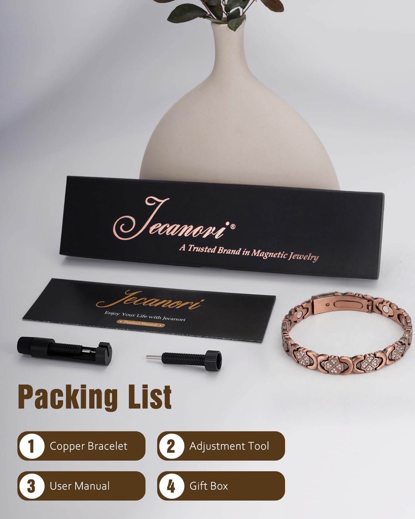 Jecanori Copper Magnetic Bracelet for Women with 3500 Gauss Magnets,Flower Copper Bracelet,Premium Fold-Over Clasp
