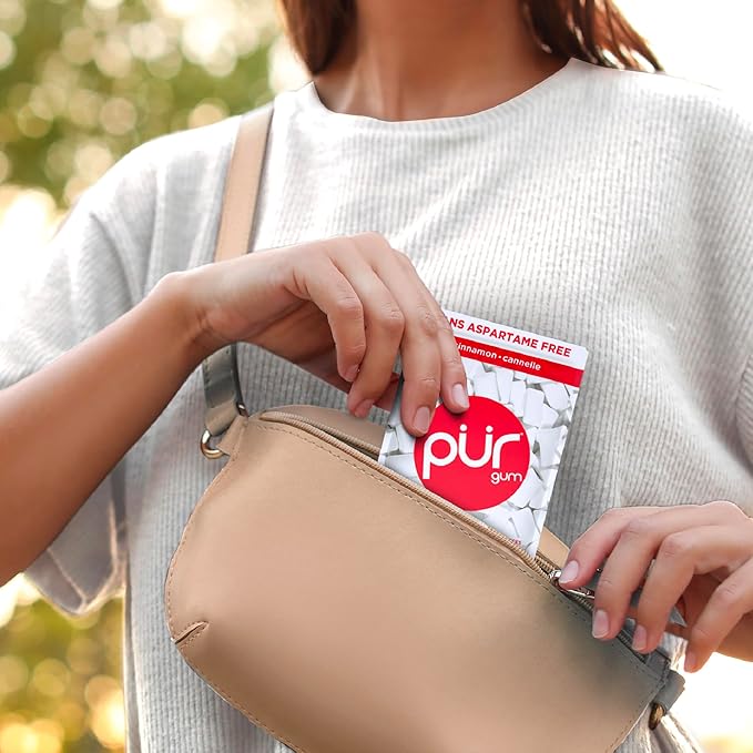 PUR Gum | Aspartame Free Chewing Gum | 100% Xylitol | Natural Cinnamon Flavored Gum, 55 Pieces (Pack of 1)