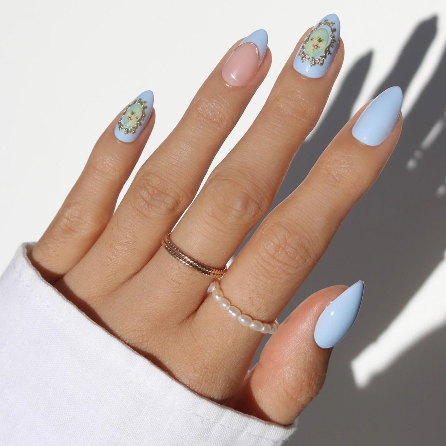 Glamnetic Press-On Nails Bundle - Heaven Sent | 2 Short Almond Fake Nails with 3D Angel Vintage-Inpsired Designs in a Glossy Finish | Durable, Salon-Quality Nail Kits