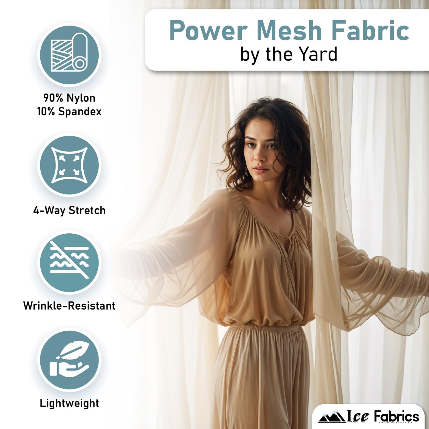 Ice Fabrics 4-Way Stretch Power Mesh Fabric by The Yard - 60" Wide Nylon Spandex Sheer Net - Breathable & Stretchy Mesh Fabric for Sewing Activewear, Dresses, Crafts - Kelly Green - 1 Yard