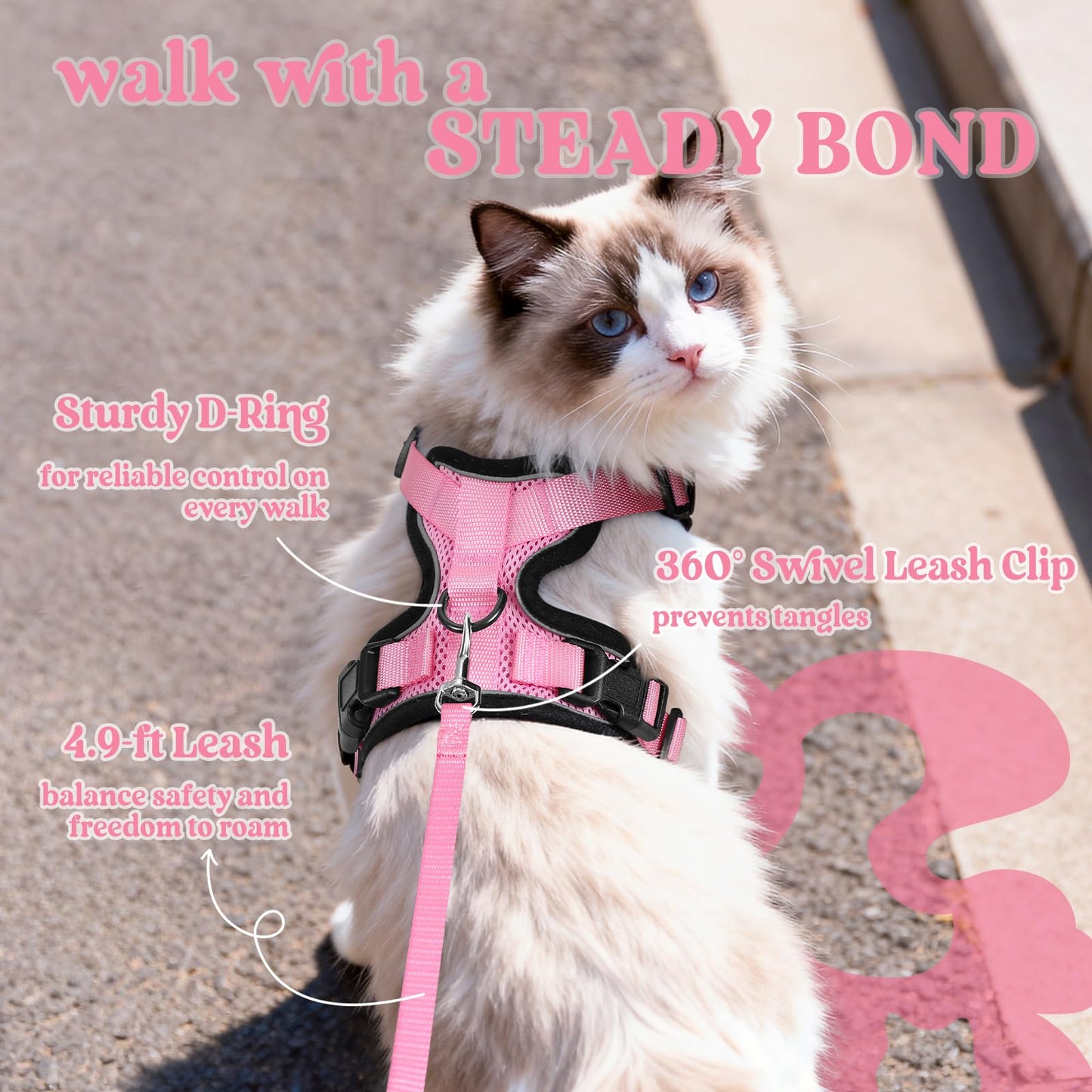 rabbitgoo Cat Harness and Leash for Walking, Escape Proof Soft Adjustable Vest Harnesses for Cats, Easy Control Breathable Reflective Strips Jacket, Pink, S