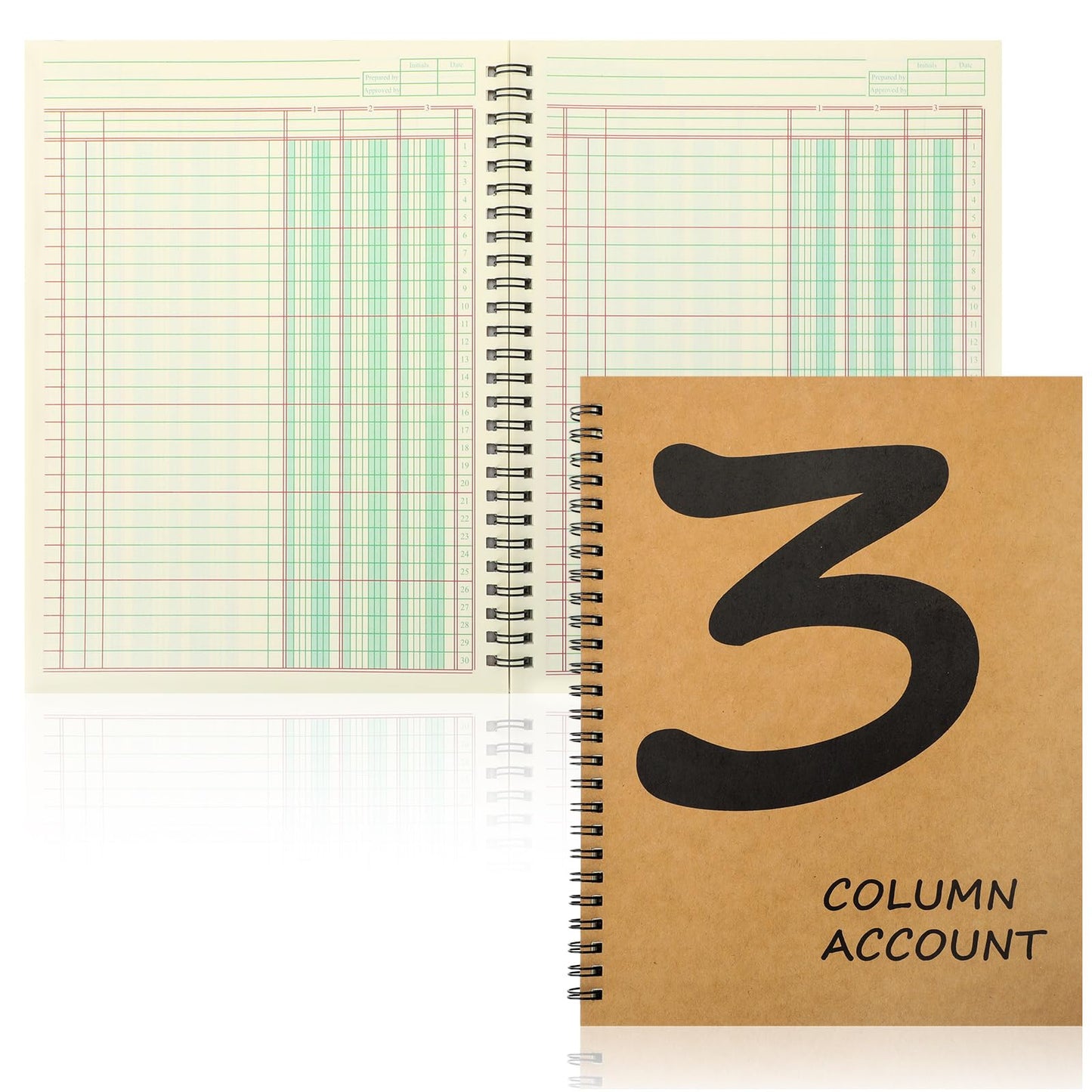 2 Pcs Accounting Ledger Book 3 Column 7 * 9.25inch Columnar Notebook Columnar Pad 3 Columns Kraft Paper Cover 100 Pages for Personal Use Small Business(50 Sheet)