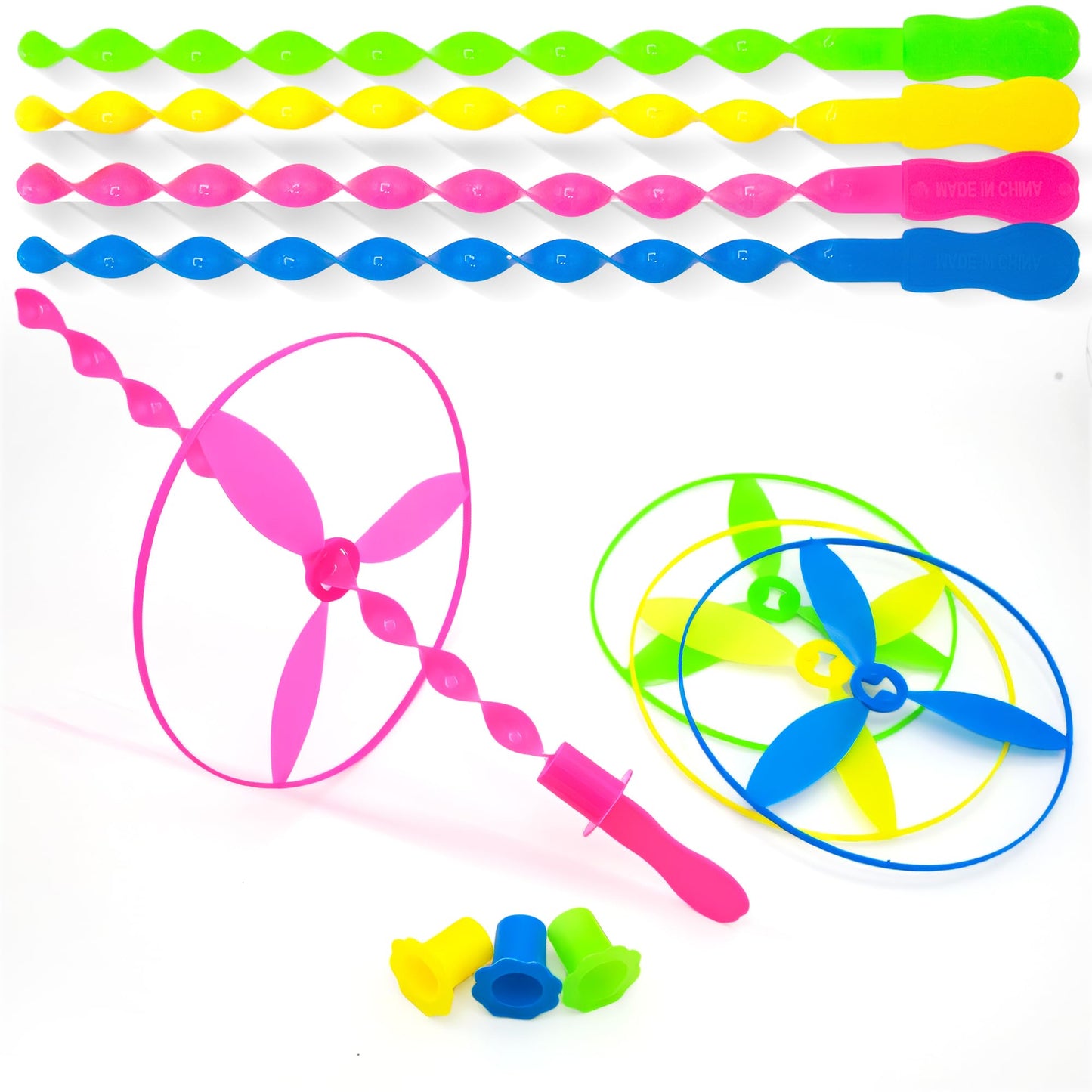 Sepco 40 Pcs Large Flying Helicopter Toy Flying Disc Plastic Propeller Spinner Bamboo Dragonfly Flyer Saucers with Launchers Kids Party Favors Gifts