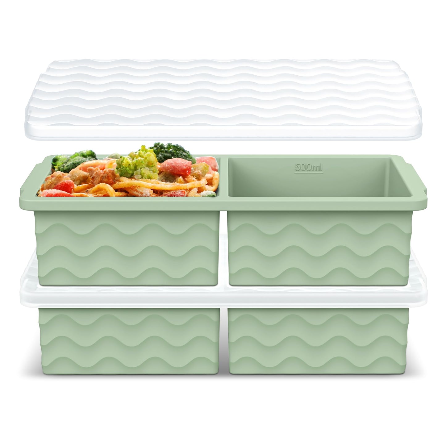 Aopigavi Silicone Freezer Tray with Lid – 2-Cup Soup Freezer Container Molds, Large Ice Cube Trays for Freezing Soup, Sauce & Broth, Meal Prep & Food Storage – Oven & Dishwasher Safe, 2-Pack