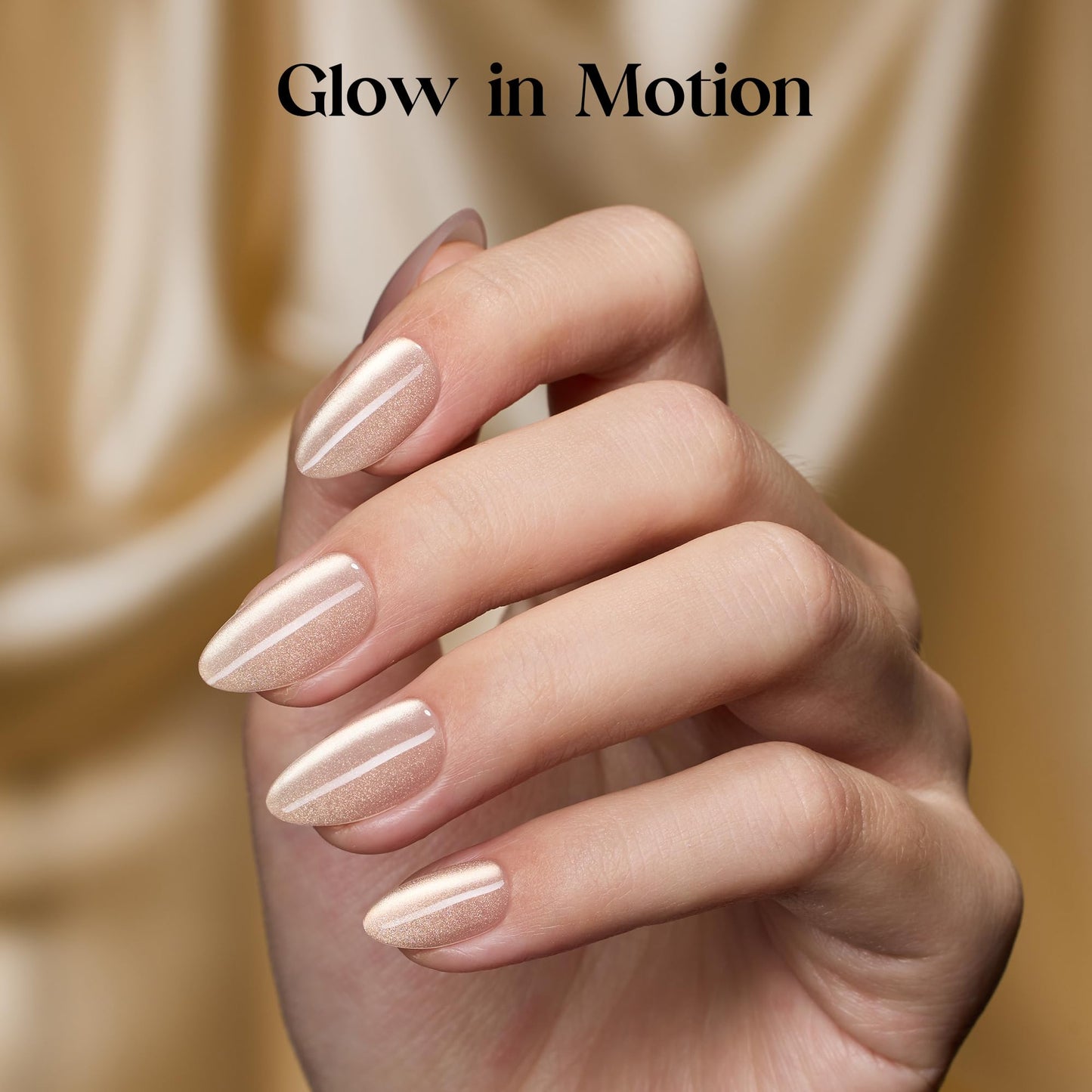 Beetles Motion Glow Cat Eye Press On, Short Almond Press On Nails Kit, 32pcs 16 Sizes, Girls Stick On Nails with Adhesive Tabs & Fast-Dry Nail Glue, Salon-Ready Gift for Women Honey Glow