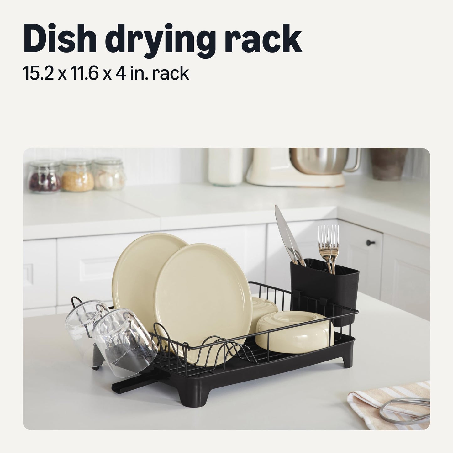 Amazon Basics Stainless Steel Dish Drying Rack, 15.2 x 11.6 x 4 in., Black