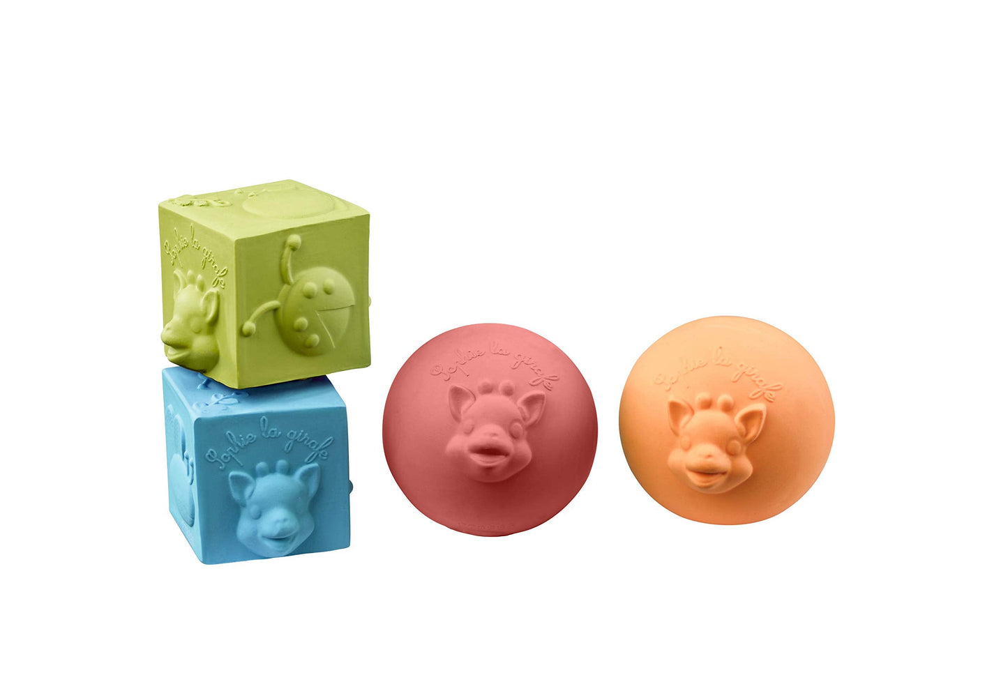 Sophie la girafe So'Pure Cubes & Balls | 4 Light & Colorful Balls | Easy to Grasp | Designed with Natural Rubber to Soothe & Awaken All 5 Senses