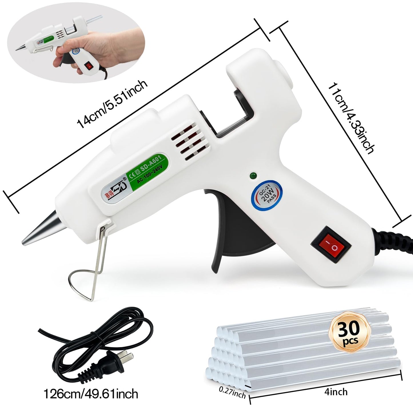 Krightlink Hot Glue Gun Kit with 30 Glue Sticks, Fast Preheating Hot Melt, High Temp for School Crafts DIY Arts and Quick Home Repairs (20w)