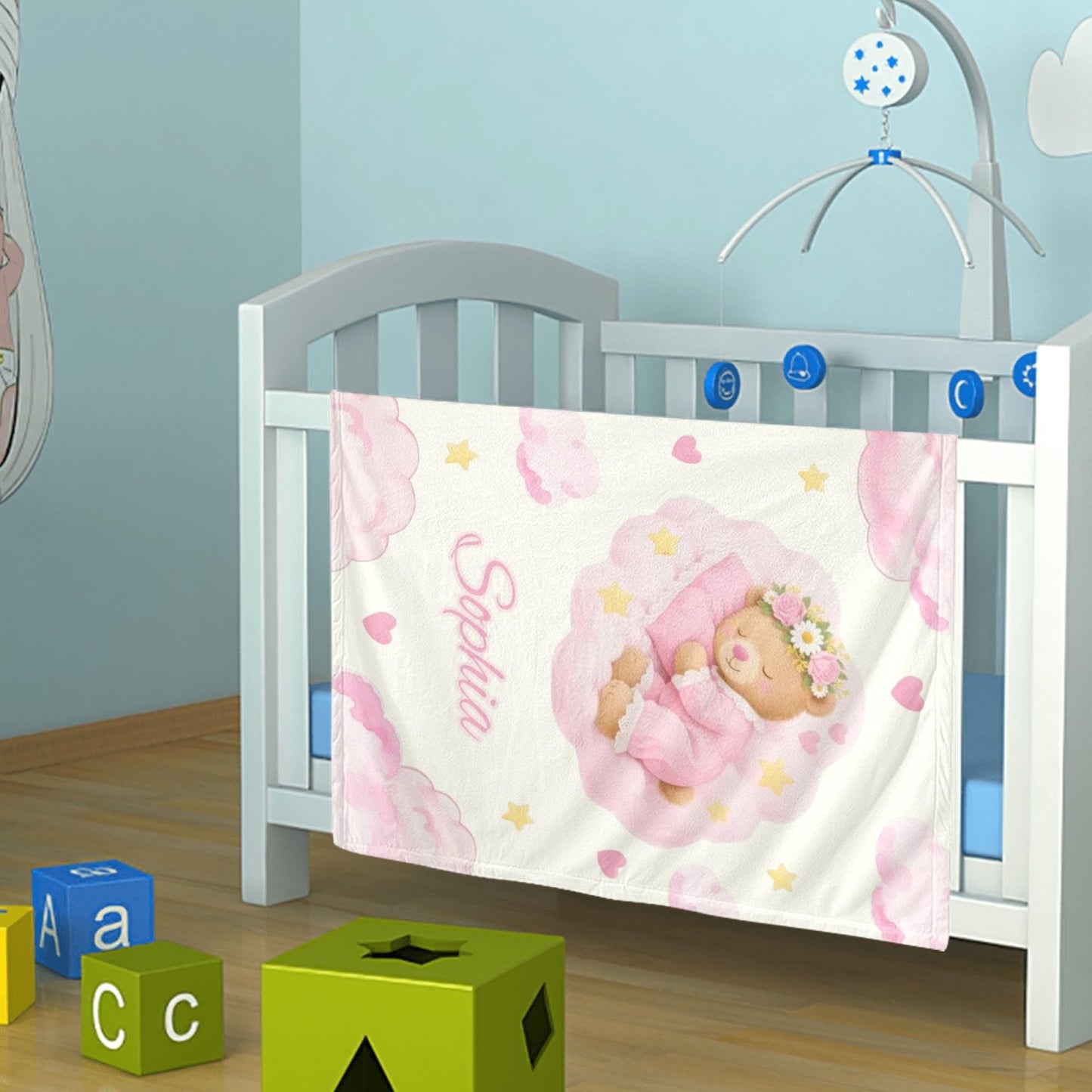 Ships Next Day, Personalized Baby Blanket for Boys Girls - Printed in USA, Custom Cartoon Blanket with Name Soft Flannel, Brithday Gifts for Baby Kids Toddlers Newborn (Baby Bear)