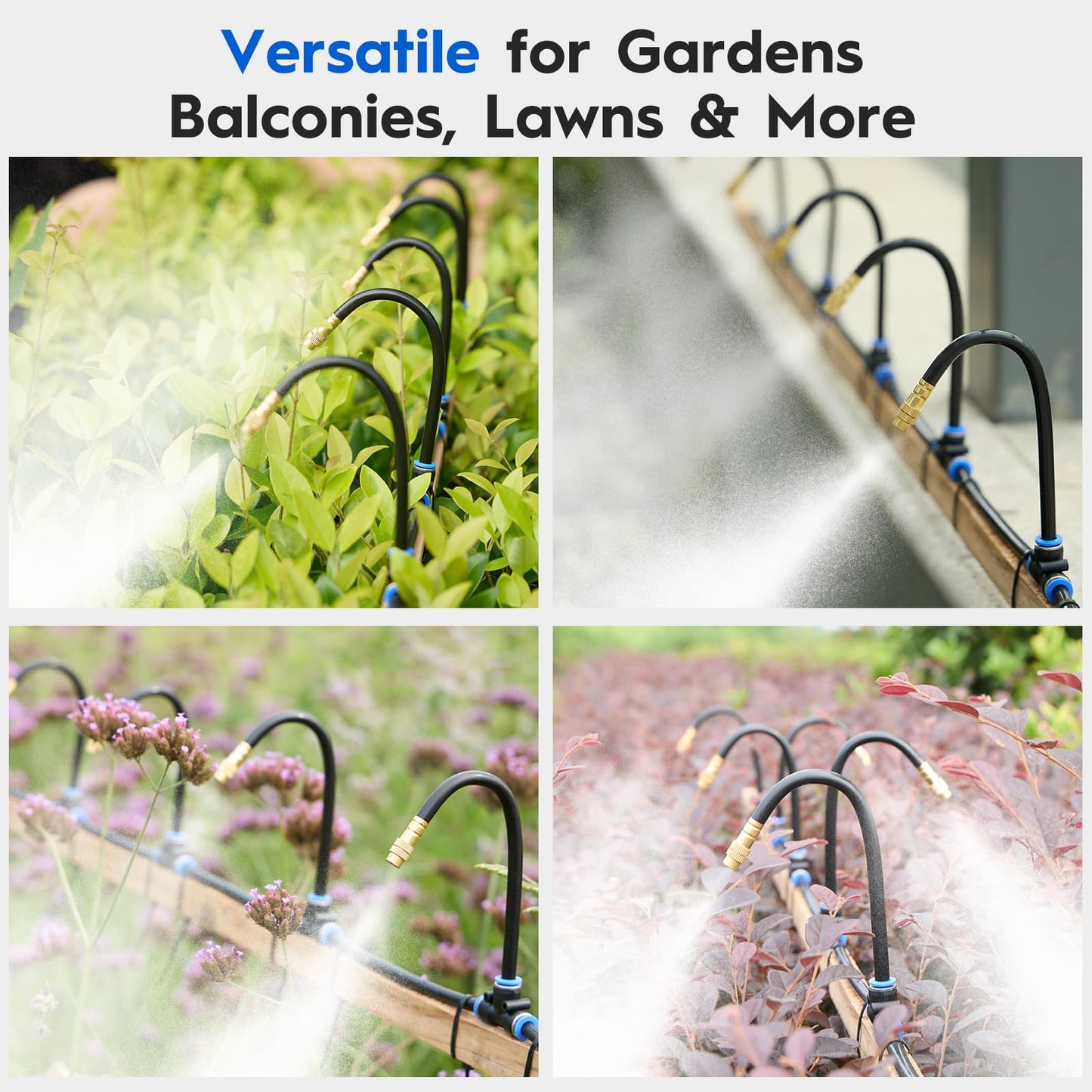 360° Automatic Drip Irrigation Kit - 5/16'' Tubing, Adjustable Universal Spray Nozzle, Copper Atomizing System for Garden/Lawn/Greenhouse - Multi-Directional Rotation, Quick Connectors, 33FT