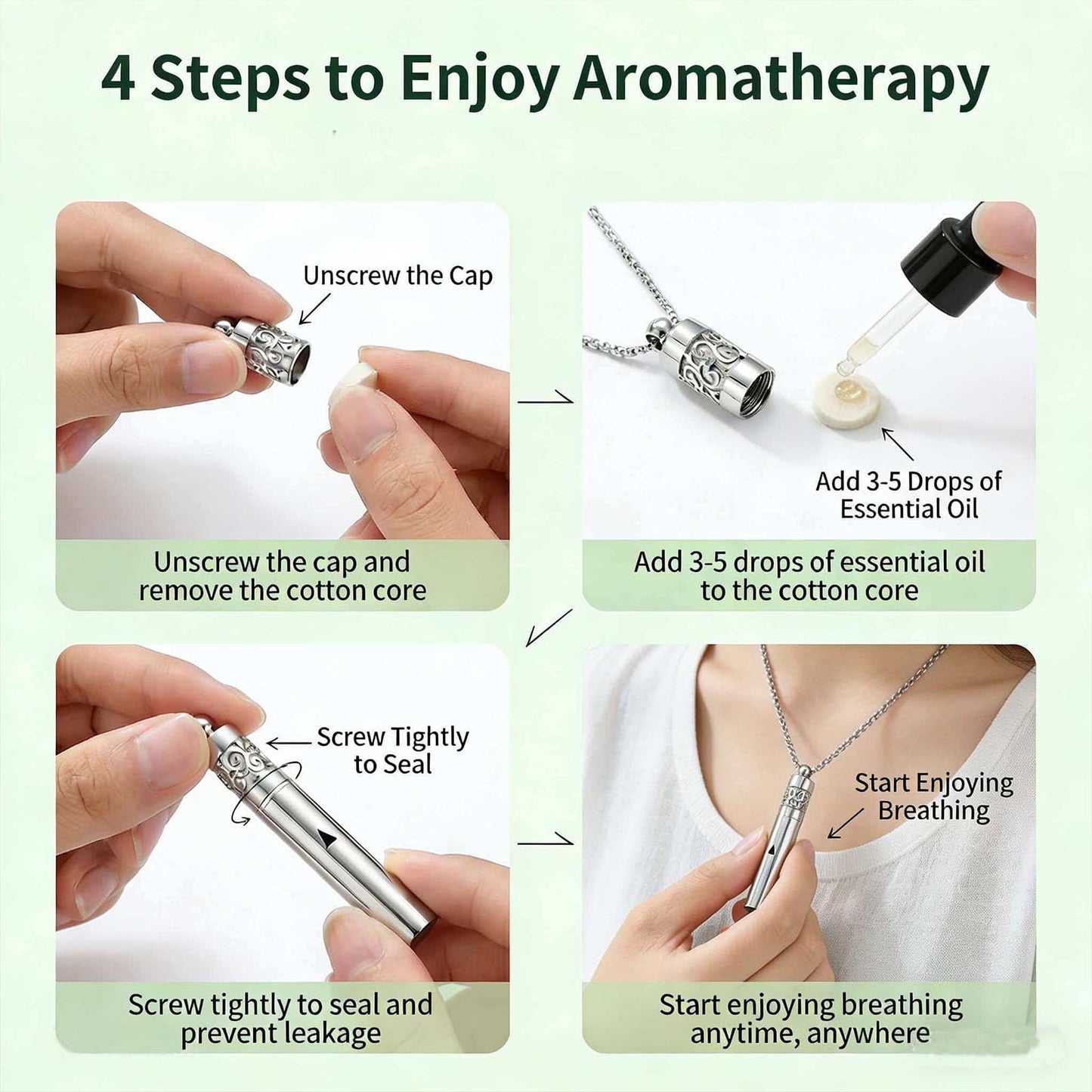 phaxud Stainless Steel Mindfulness Breathing Necklace for Anxiety Original Upgrades Quit Smoking Necklace with Essential Oil Diffuser Multifunctional Jewelry (G)