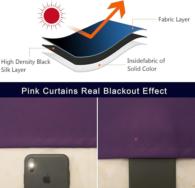 Pickluc Cafe Half Window Curtain, 30 Inches Length, Rod Pocket Small Kitchen Blackout Curtain, 30" Wide and 30" Long, Purple 2 Panels