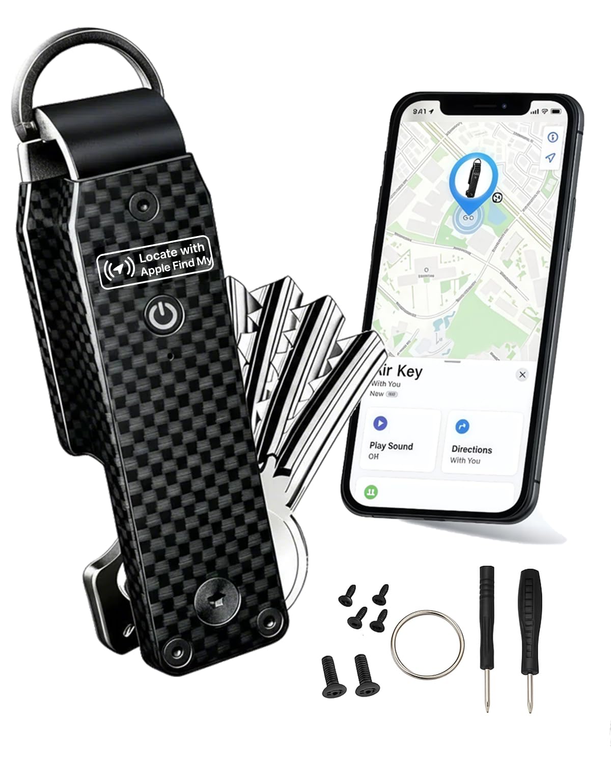 ShiChextasy Air Keychain with GPS Tracker : Lightweight Compact Key Holder for Outdoor Use - Minimalist Metal Key Organizer(Carbon fiber)