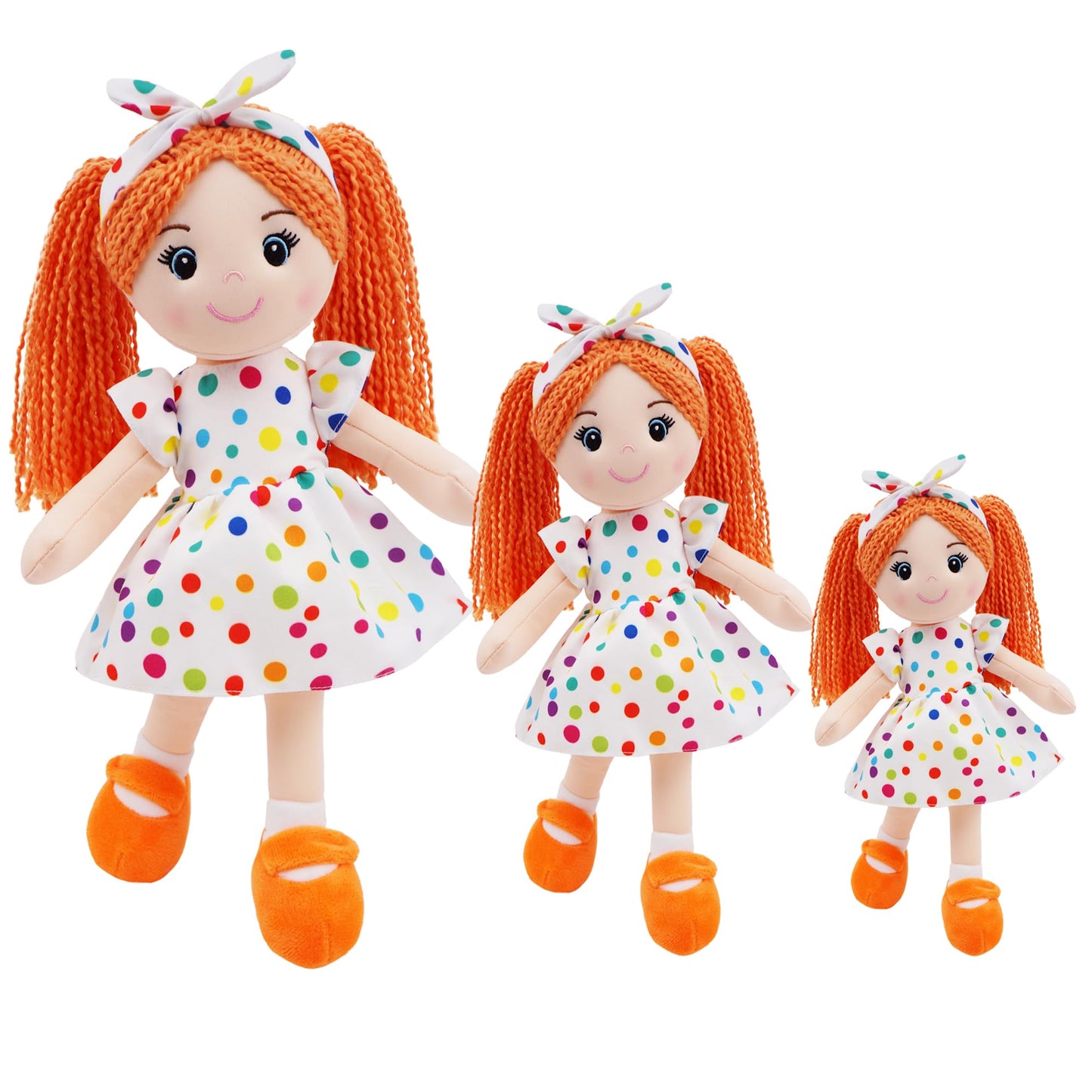 June Garden 14" Snuggle Cuties Bella - Soft Cuddly Plush Doll Gift for Girls - Huggable Rag Doll - Orange M