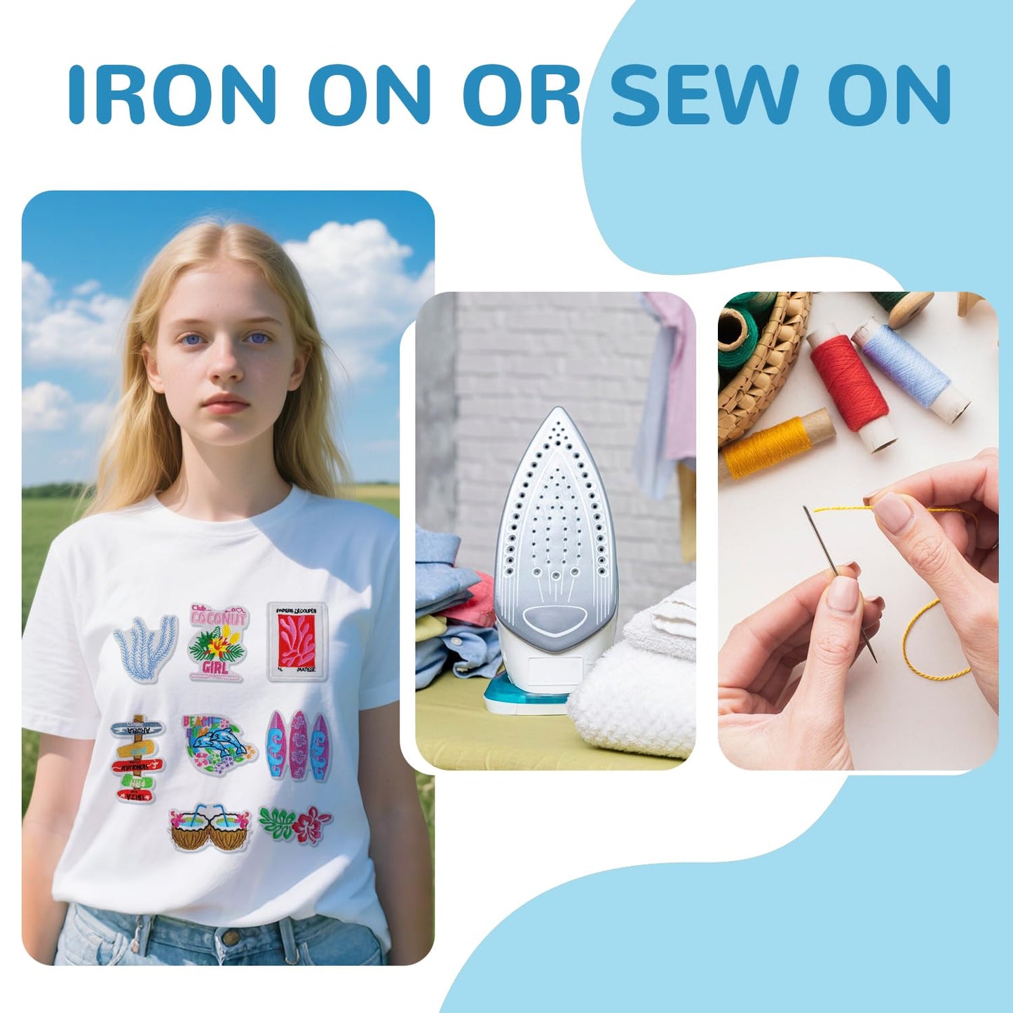 ZESION Summer Iron-On Patches for Dresses, Hats, Jeans, Pants, Jackets, Backpack Repair and Decorative Embroidered Applique Patches - 48 Pcs