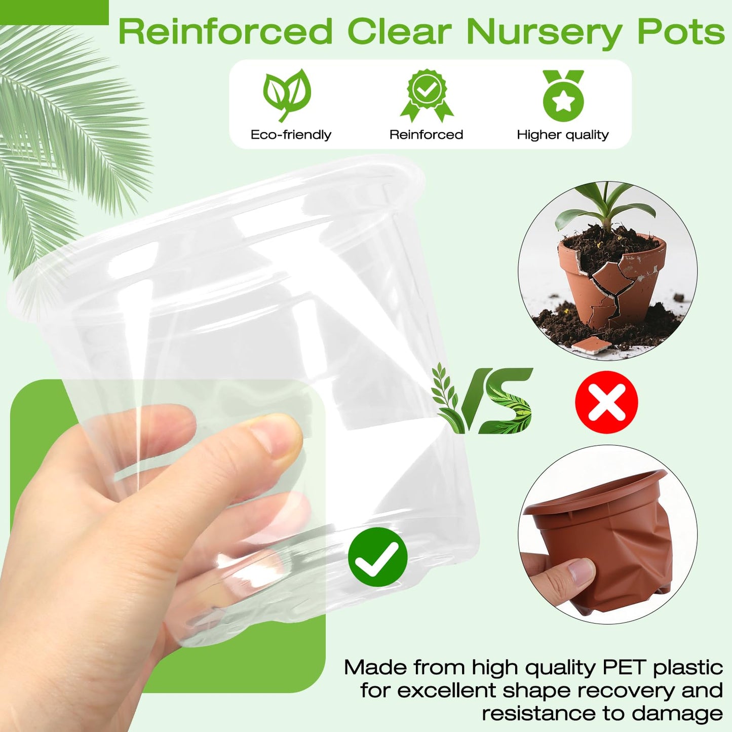 FUOAUYK 3 Inch Clear Nursery Pots with Drainage Trays, 15 Pack Plastic Pots for Plants, Clear Pot for Seed Starting, Transplanting, Succulents, and Indoor Gardening (3 inch)
