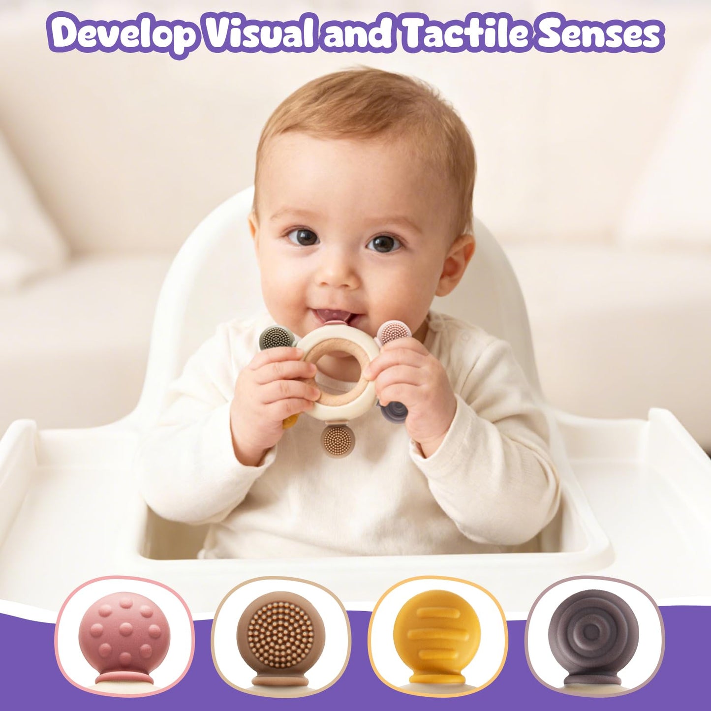 Easter 2 Pack Baby Teething Toys for 3-6 6-12 Months, BPA Free Silicone Teething Mitten & Teething Ring, Baby Teether Sensory Chewing Toys for Teething Relief, Baby Easter Basket Stuffers