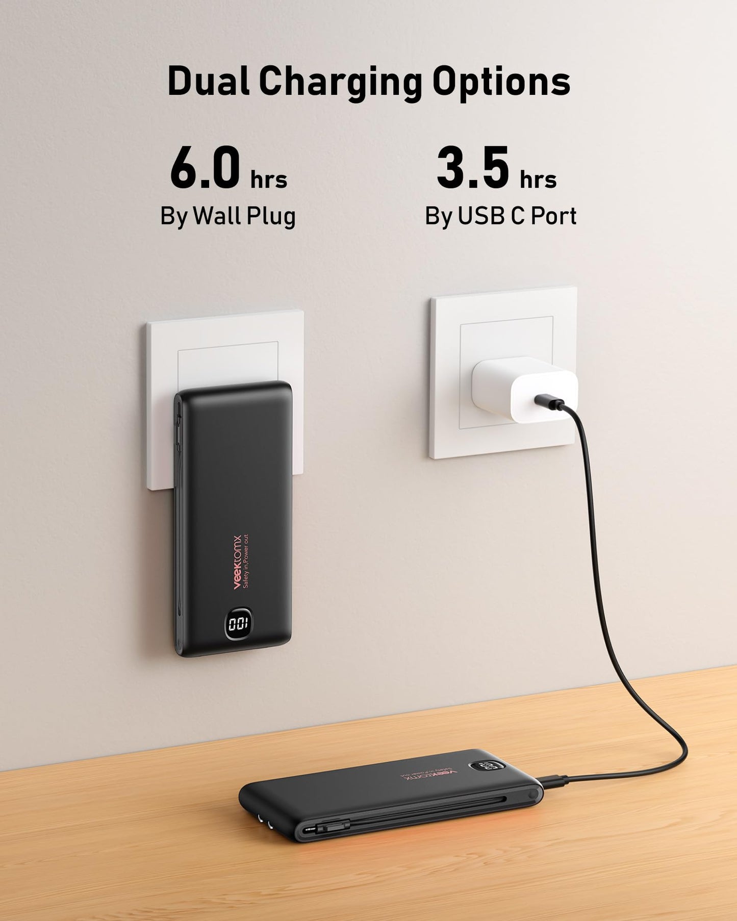 Portable Charger Power Bank Built in Cables and Wall Plug, 10000mAh iPhone Battery Pack Fast Charging, USB C External Slim Power Bank, Travel Essentials Compatible with iPhone 17 16 15 14 iPad, Black