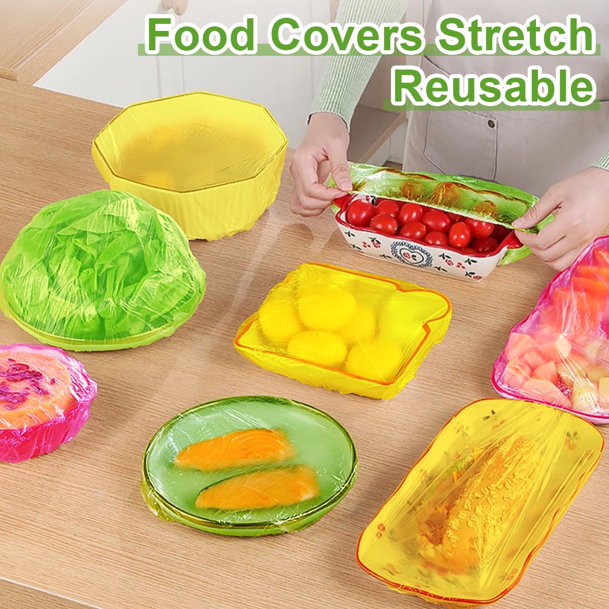 Mwellewm Bowl Covers Reusable Elastic Plastic Wrap for Food Storage Fresh Keeping Stretch Bags Bowl Covers for Bread Proofing Alternative to Foil for Family Outdoor Picnic Sourdough Baking(180)