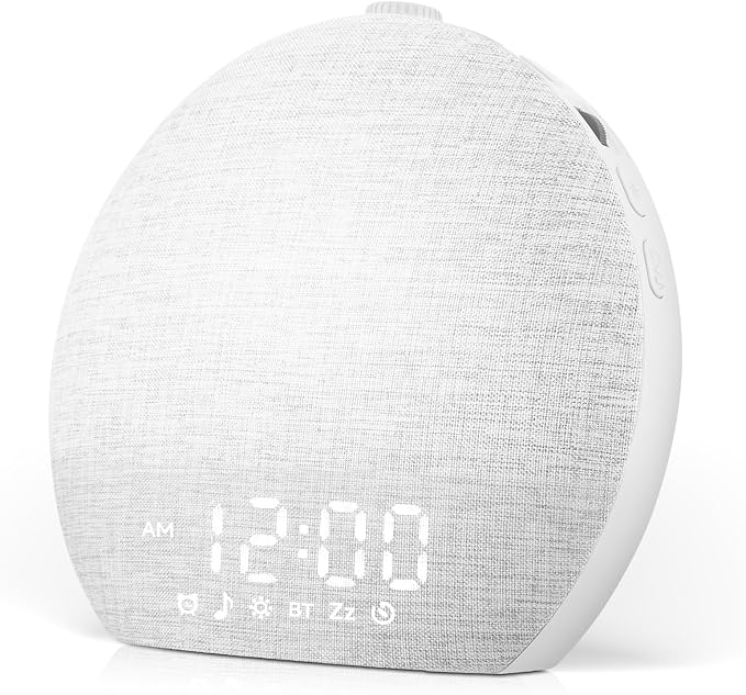 Geuuap Sunrise Alarm Clock White Noise Machine with Bluetooth Speaker,White | 30 Soothing Sounds, 17 Dimmable lights, Simulated Sunrise, Backup Battery Memory, Auto-off Sleep Timer, Screen-Free Design
