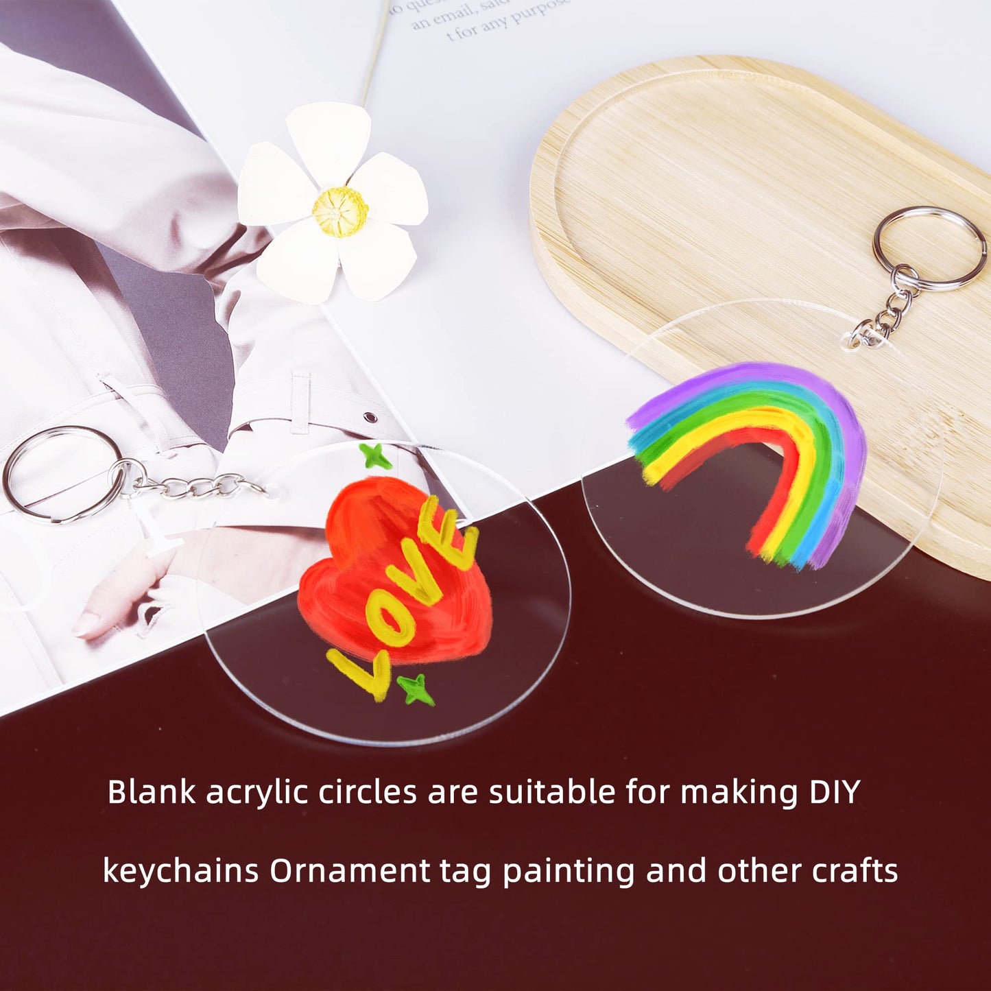 Senbota 100 Pcs Round Acrylic Keychain Blanks 2Inch Circle Blanks with Hole,Clear Acrylic Discs Circles Bulk for Keychains Ornament Painting and Vinyl Crafts Projects