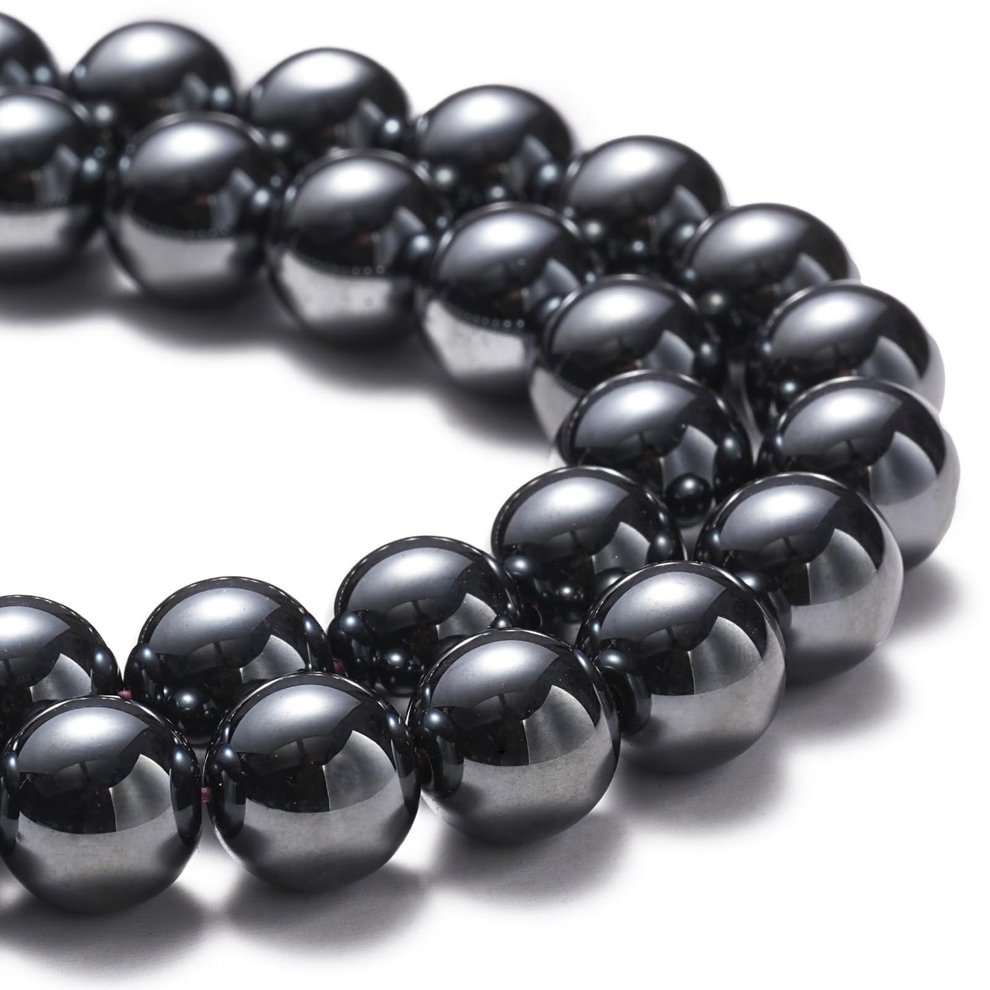 8mm Natural Black Hematite Gemstone Beads Polished Round Smooth Stone Beads for Bracelets Jewelry Making 15inch Loose Beads