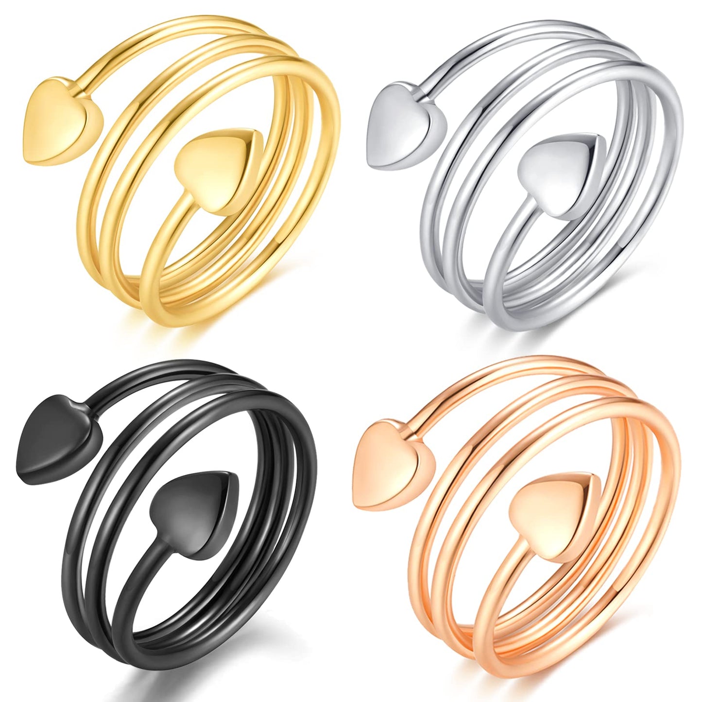 Vicmag Copper Magnetic Ring for Women, Magnetic Rings Ladies Fingers Thumb 100% Solid Pure Copper Jewelry Gift Adjustable (4PCS Love Heart)