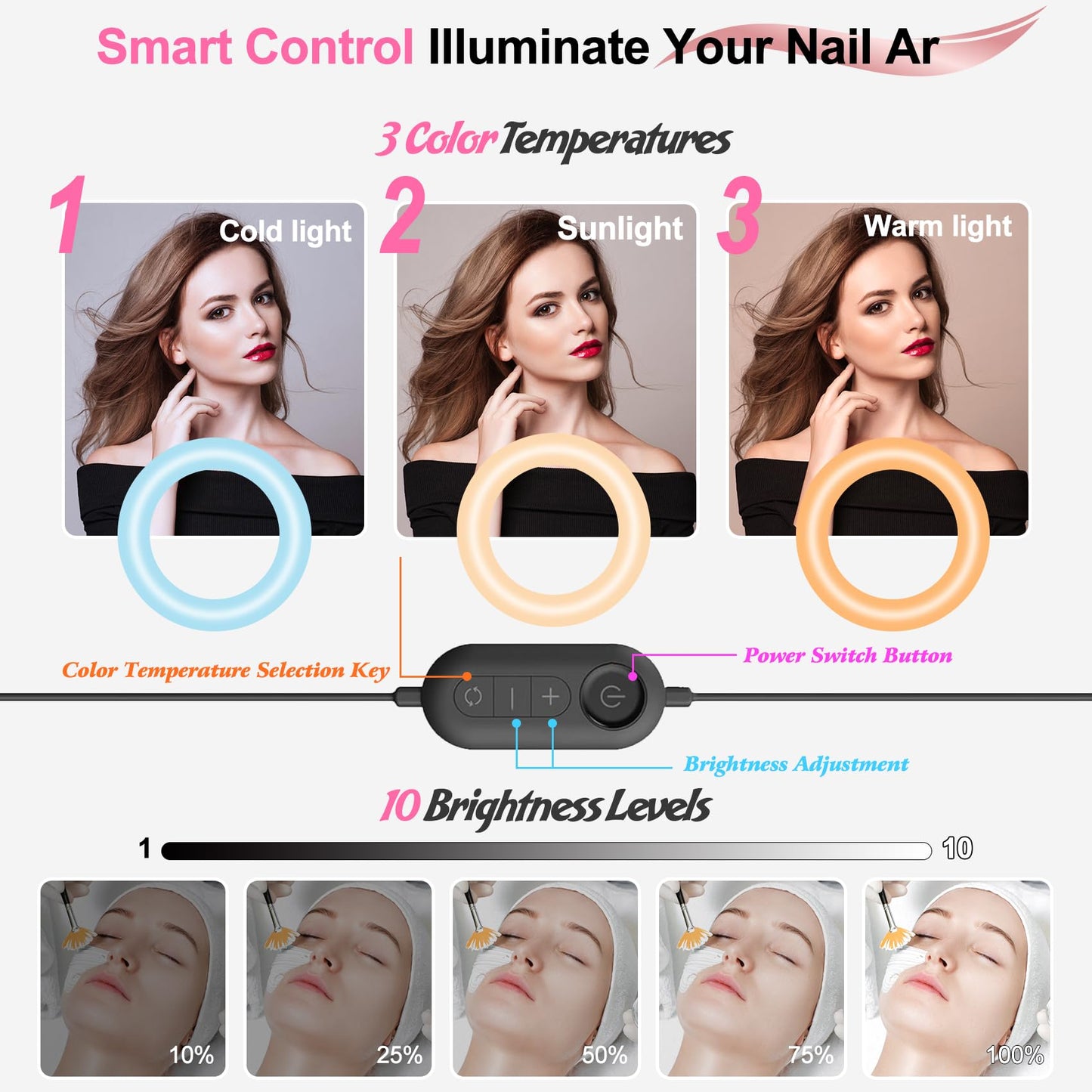 Half Moon Light for Nail Desk: 29in LED Arch Nail Tech Table Lamp with Phone Holder - Salon Professional Desk Light 3 Color Modes & 10 Brightness Lighting for Manicure Technician Use（Black,Large）