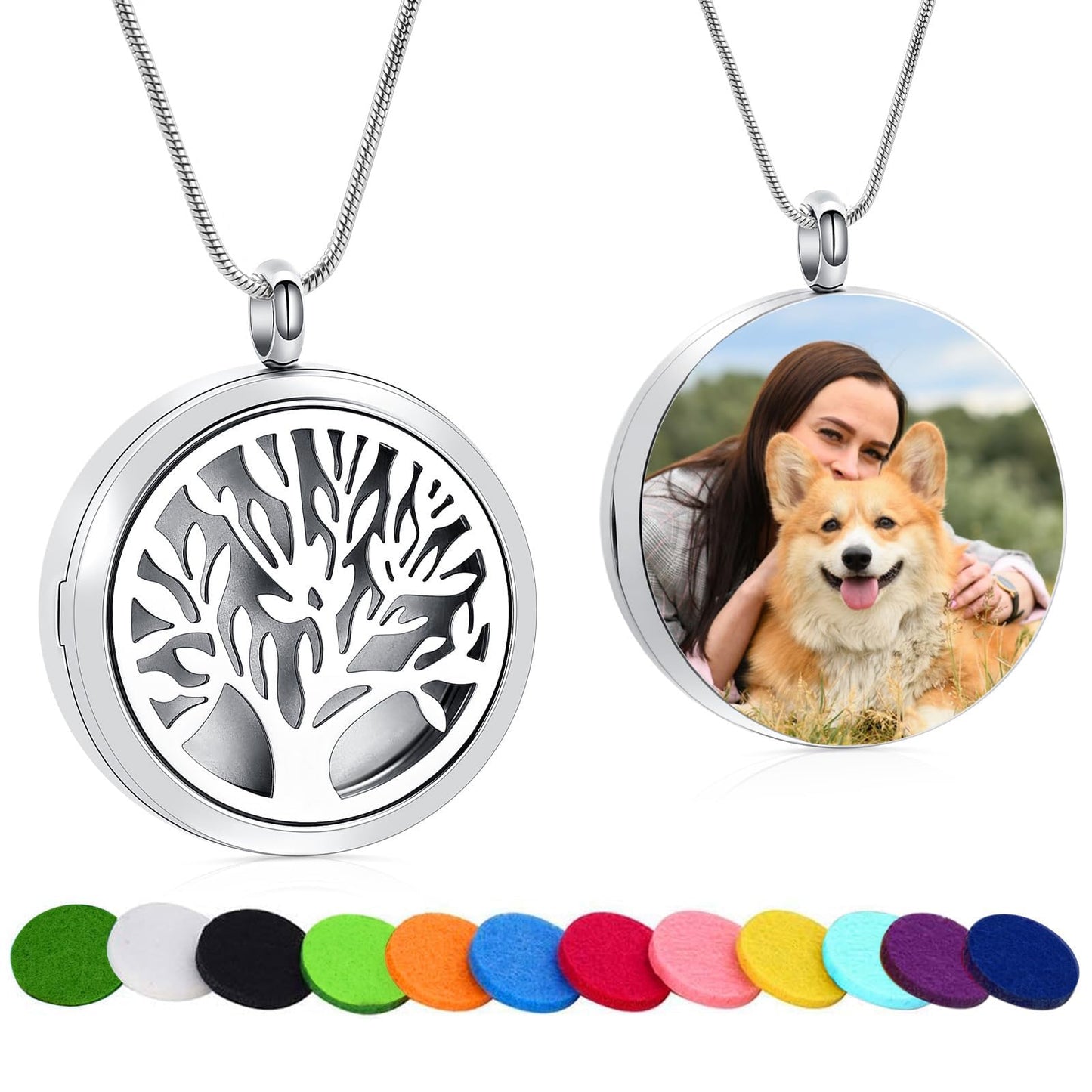 Minicremation Stainless Steel Paw Print Round Perfume Essential Oil Diffuser Pendant Necklace Women Aromatherapy Essential Oil Diffuser Locket Pendant Necklace, with Refill Pads (Customize-Image)
