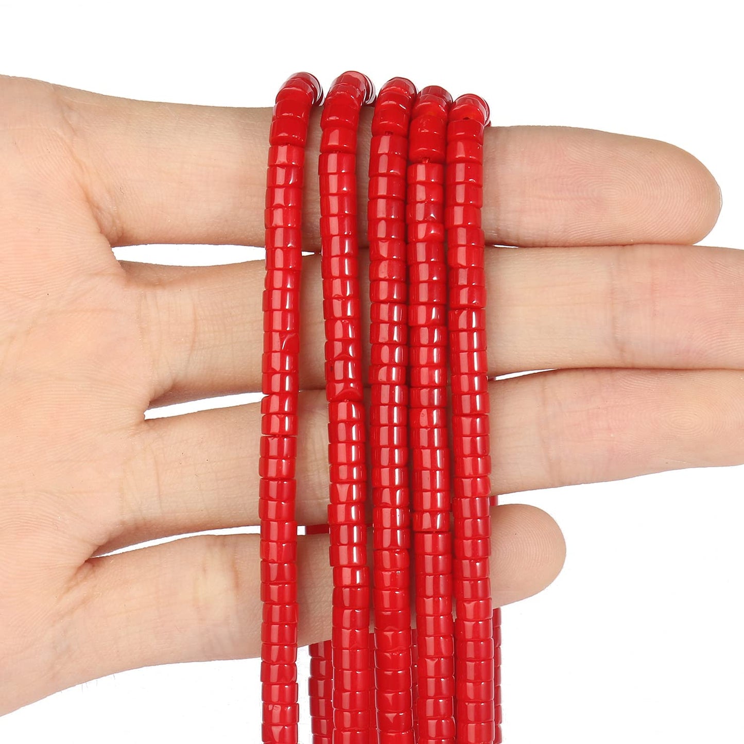 NITOPUPU 150Pcs 4×2mm Natural Red Coral Spacer Stone Beads for Jewelry Making Supplies, Loose Semi Flat Round Gemstone Tube Beads for Bracelets DIY Crafts