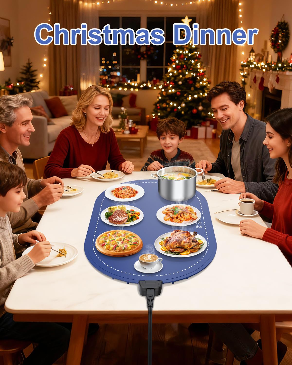 seenlast Warming Mat for Food with Adjustable Temperature Timer,10S Fast Heating Silicone Food Warmers for Parties Buffet and Home Daily,Food Warming Mat with Insulating Pad Raised Feet Protects Table