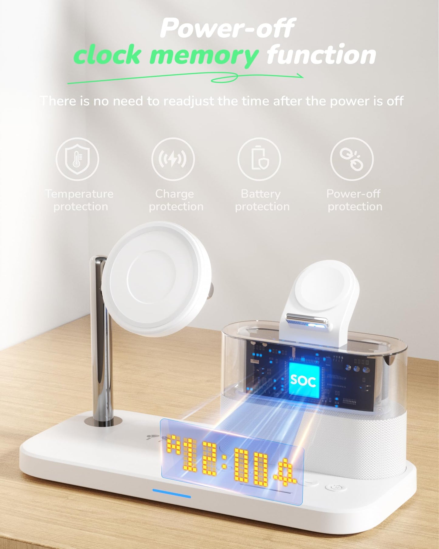 5 in 1 Wireless Charging Station for Apple,Magnetic Charger with Alarm Clock Night Light for Multiple Devices,Nightstand Charging Station Compatible with iPhone 17/16/15/14/13/12,Apple Watch,Air-Pods