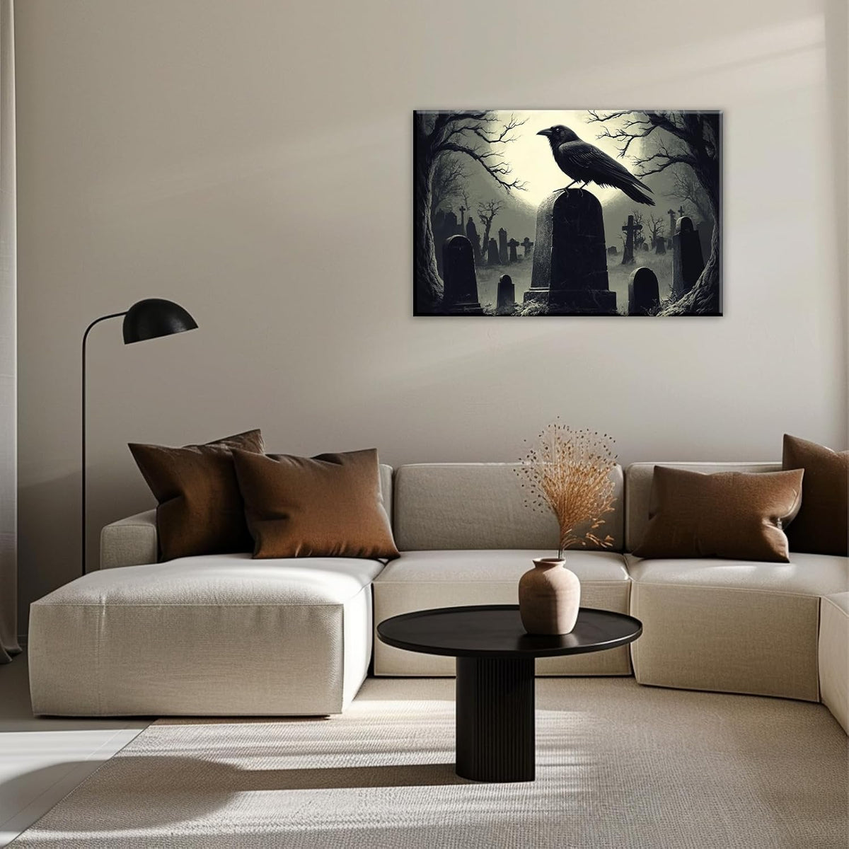 Crow Canvas Wall Art Gothic Black Bird On Branch Painting Print Spooky Forest Full Moon Scenery Poster Artwork Framed Halloween Home Decor(Artwork-3,20"x30")