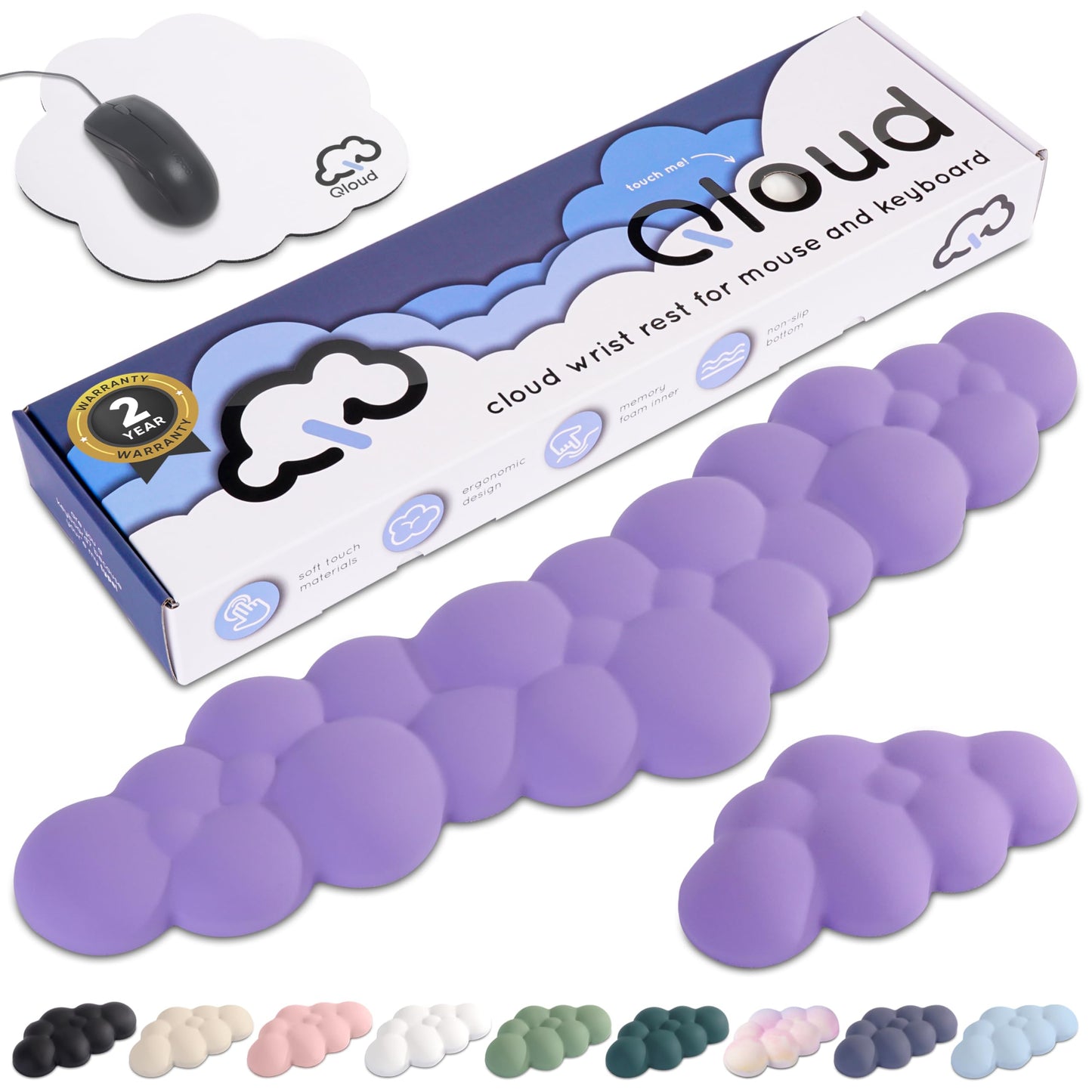 Purple Cloud Keyboard Wrist Rest – Create-ables Qloud Purple Wrist Rest for Computer Keyboard and Mouse, Ergonomic Memory Foam Wrist Pad with Non-Slip Base, Includes Cloud Mouse Pad