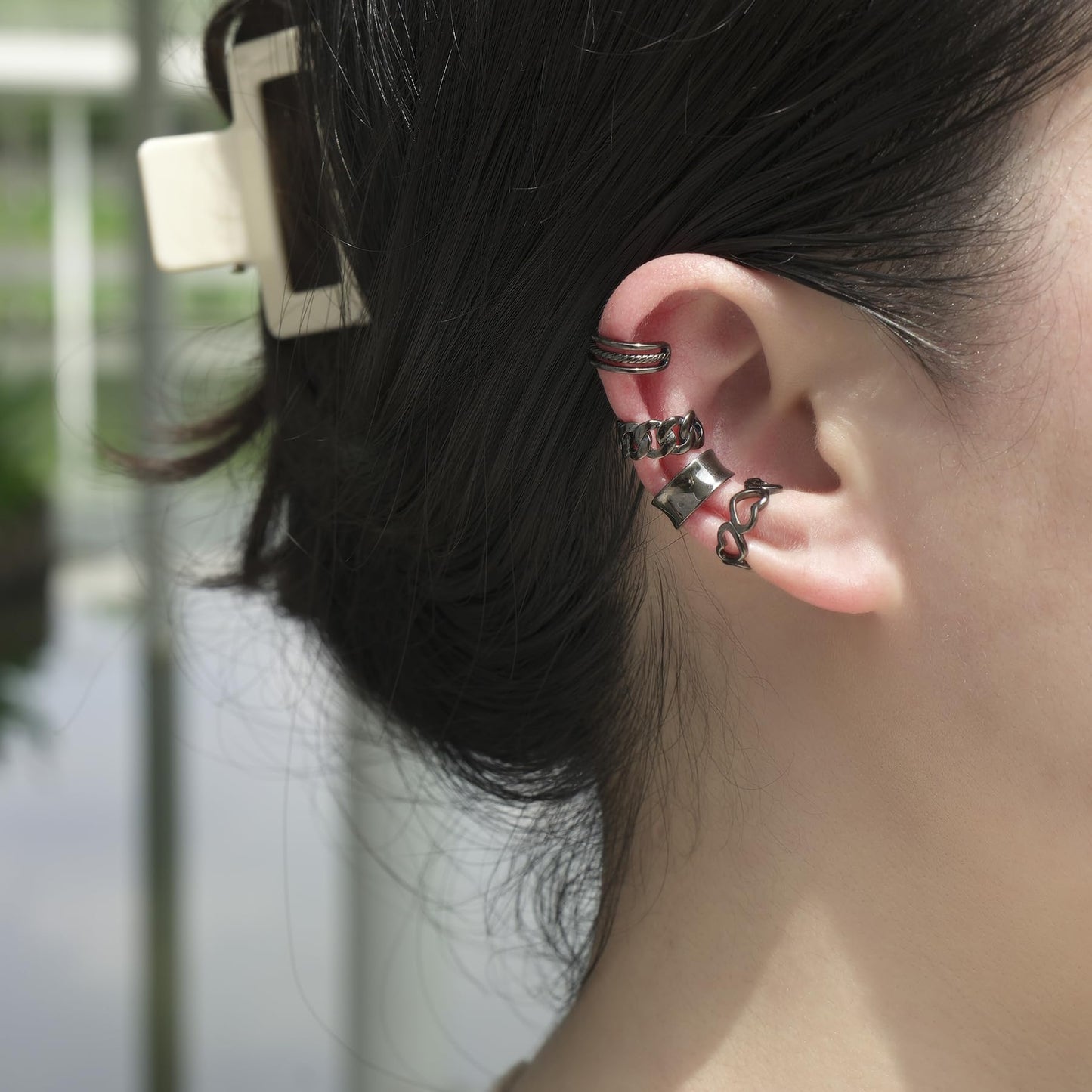 Ear Cuffs 925 Sterling Silver No Piercing Black Ear Cuff Earrings Set Adjustable Wide Ear Lobe Cuff Viking Ear Cuff Set For Women Men