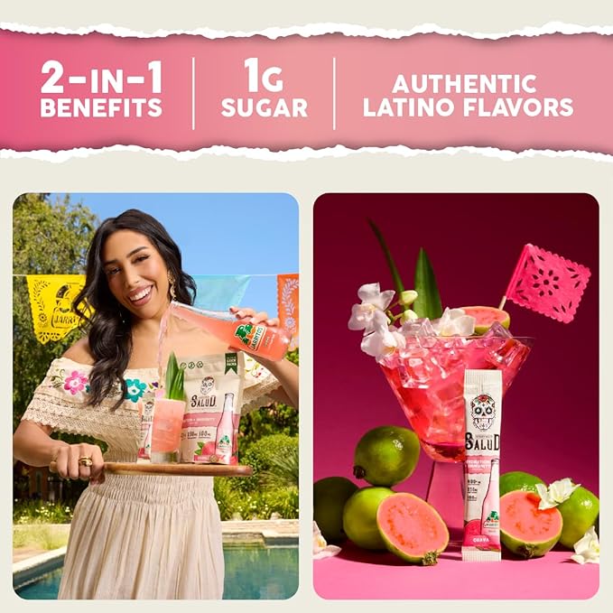 Salud x Jarritos 2-in-1 Hydration Packets + Immunity Electrolytes Powder, Guava - Agua Fresca Drink Mix, Elderberry, Dairy & Soy Free, Non-GMO, Gluten Free, Vegan, 1g Sugar (15 Servings)
